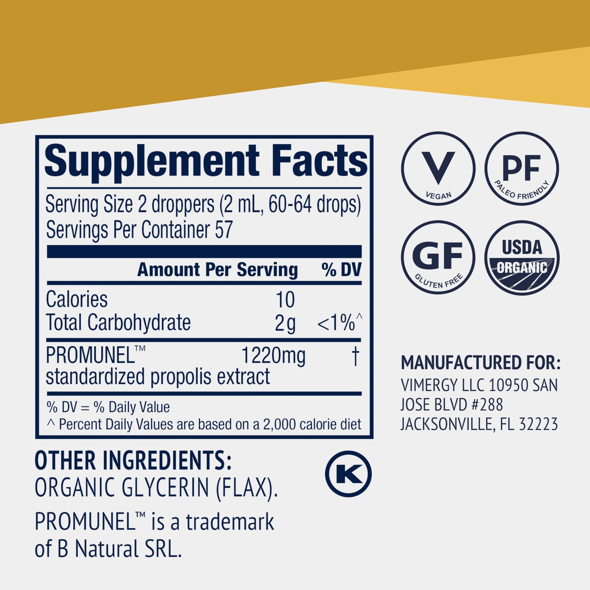 Vimergy PropolisPure® – Supports Immune and Respiratory Health* – Benefits Oral Health* – USDA Certified Organic, Kosher, Paleo-Friendly, Gluten-Free – 115 mL (57 Servings) Vimergy Au supplements