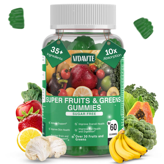 VIDAVITE Sugar-free Super Greens Gummies — US-Made, 35+ Fruit and Veggie gummies to Boost Immunity, Skin & Gut Health — Ideal Fruits and Vegetables Supplement VIDAVITEAU supplements