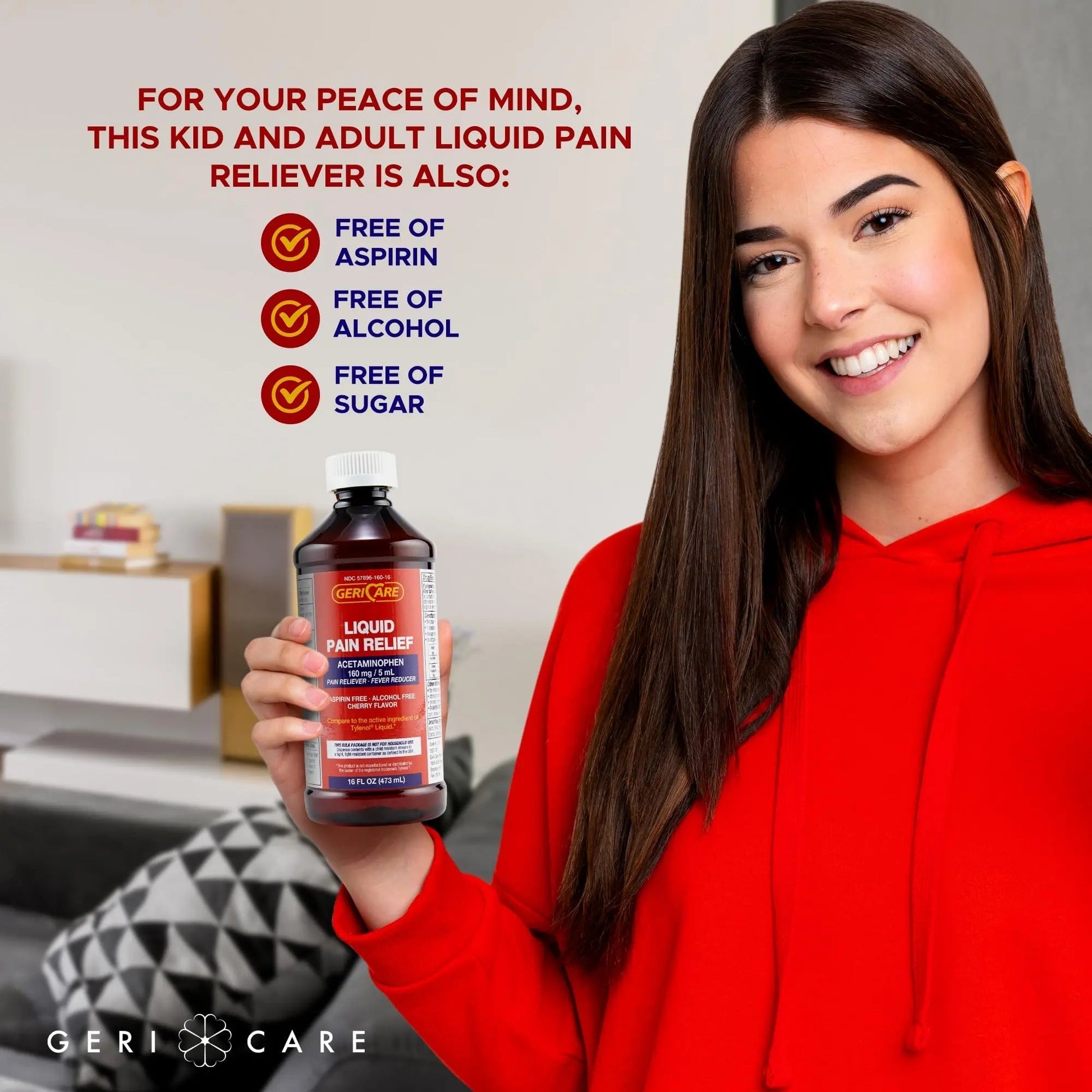 GeriCare Regular Strength Liquid Acetaminophen 160 mg, Pain Reliever, Fever Reducer, Aspirin & Alcohol Free, Cherry Flavored 16 Fl Oz (Pack of 2) GeriCare Au supplements
