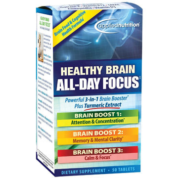 Applied Nutrition Healthy Brain All-Day Focus - 50 Tablets - Powerful 3-in-1 Brain Booster with Turmeric Extract - 25 Servings Applied Nutrition Au supplements