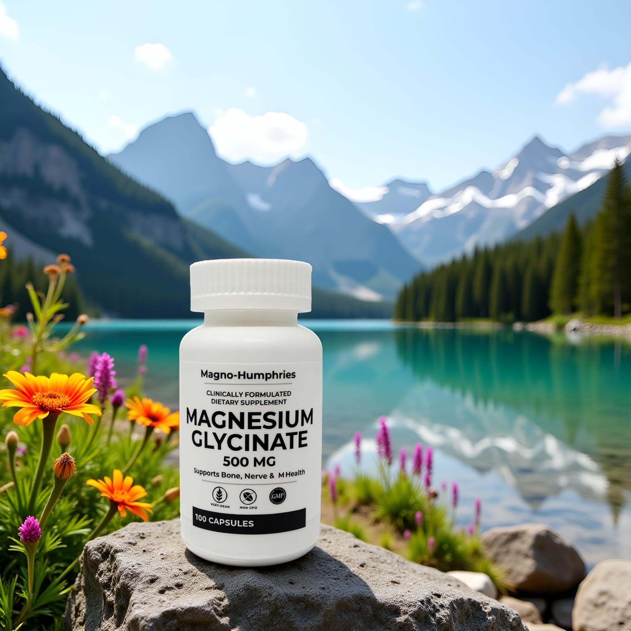 Magno-Humphries Magnesium Glycinate 500 mg - 100 Capsules | Gentle Chelated Form | Muscle, Nerve & Bone Support | Dietary Supplement | GMP Manufactured in The USA Magno-Humphries Au supplements