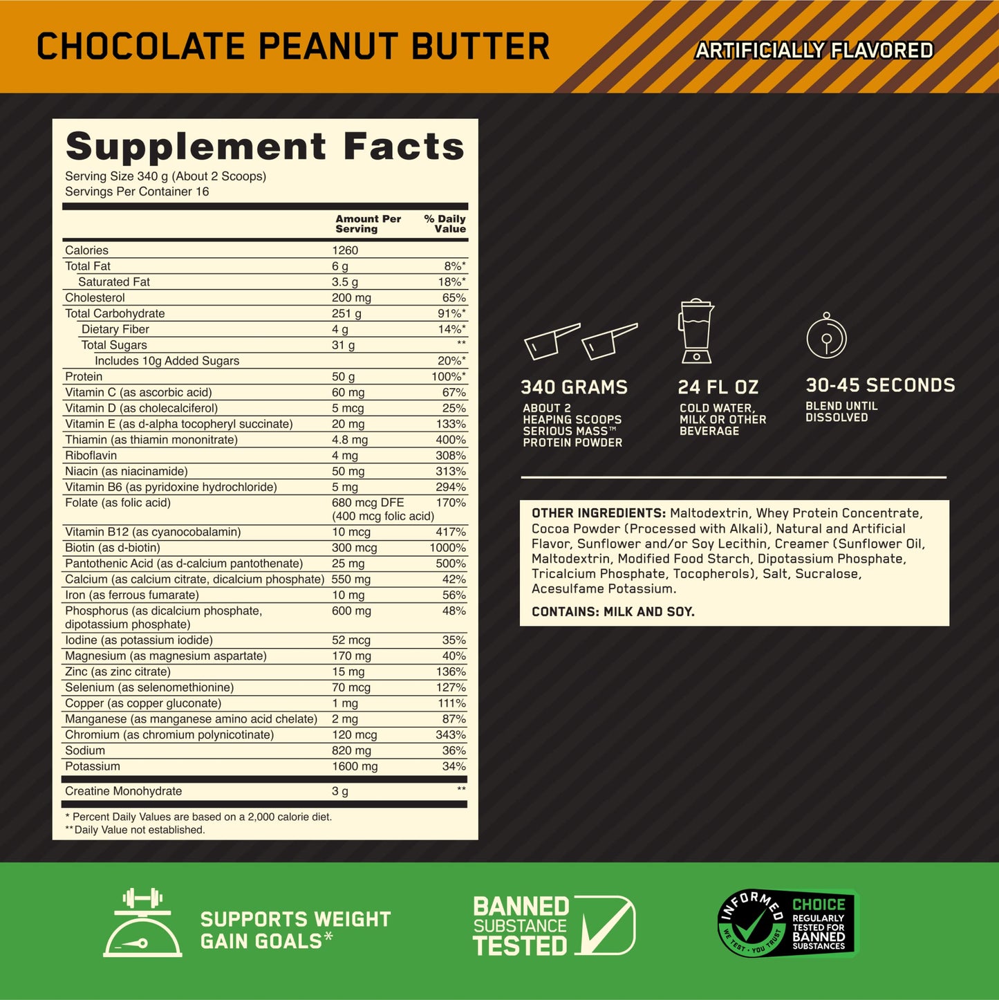 Optimum Nutrition Serious Mass, Weight Gainer Protein Powder for Muscle Gain, Added Optimum NutritionUS supplements