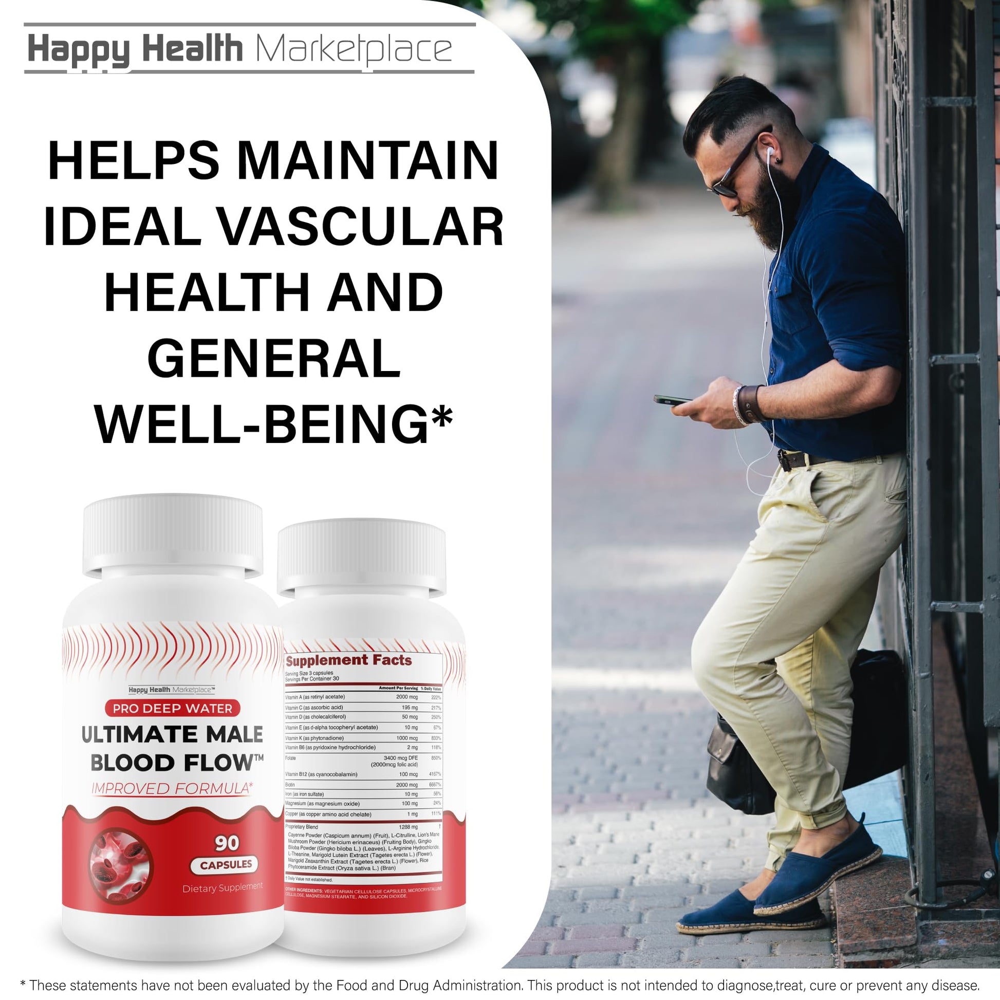 Pro Deep Water Ultimate Male Blood Flow - Improved Formula - Our Best Improved Blood Flow Supplement for Men - Advanced Blood Flow Support for Men - Our Best Circulation Supplement Alpha Boost Pills Happy Health Marketplace Au supplements