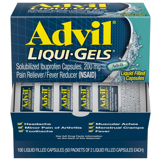 Advil Liqui-Gels Pain Reliever and Fever Reducer, Pain Medicine for Adults with Ibuprofen 200mg for Headache, Backache, Menstrual Pain and Joint Pain Relief - 50x2 Liquid Filled Capsules AdvilAU supplements