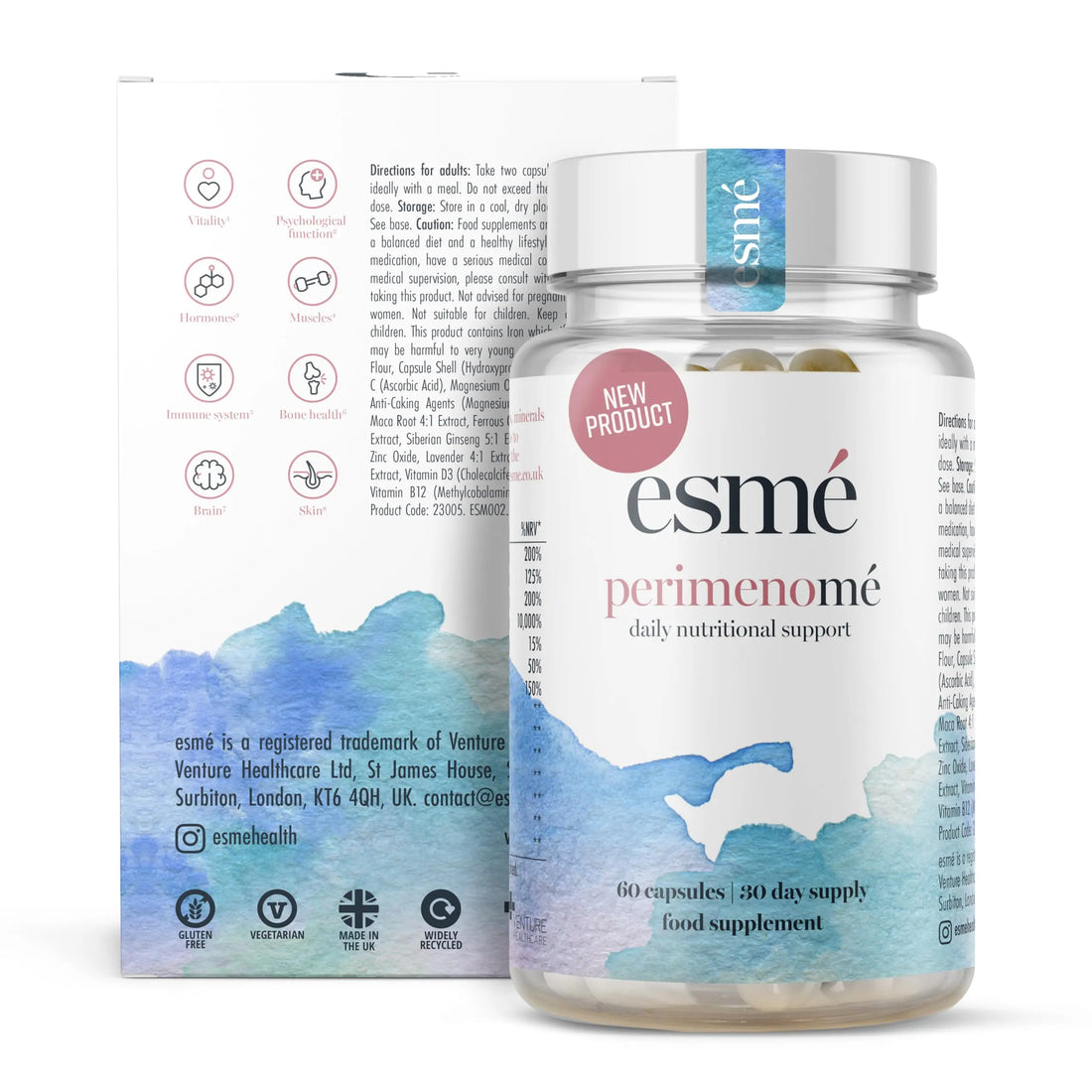 Esme Menopause Supplements Perimenopause Supplements 1 Month Supply - Daily Support for The Early Stage of Menopause – 60 Capsules - Includes Ashwagandha, Vitamins and Red Clover Esme uk supplements