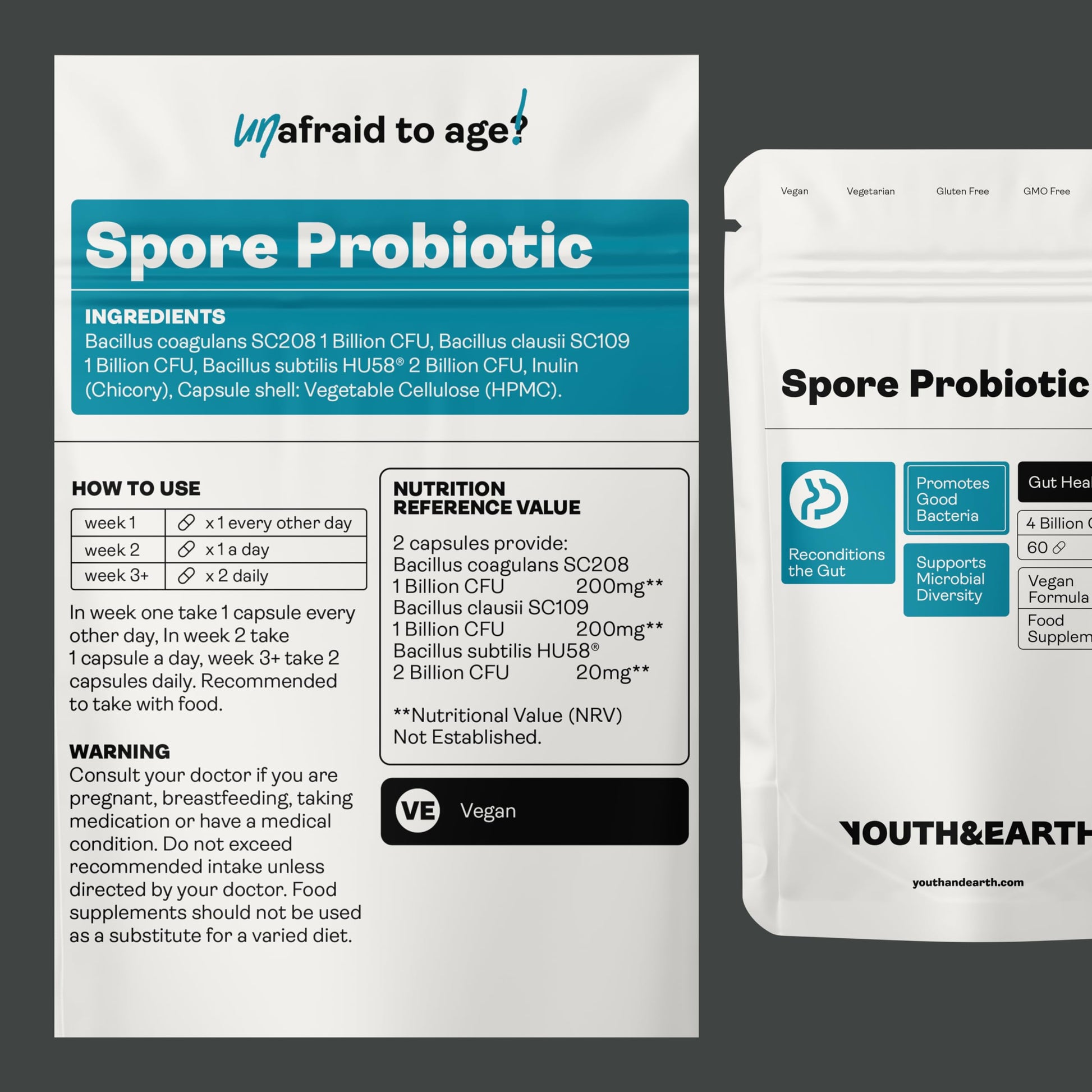 Youth & Earth Spore Probiotics 4 Billion CFU Count - Probiotics for Gut Health & Immune Support | Gut Health Supplements for Digestive Health | 60 Capsules Youth & Earth Au supplements