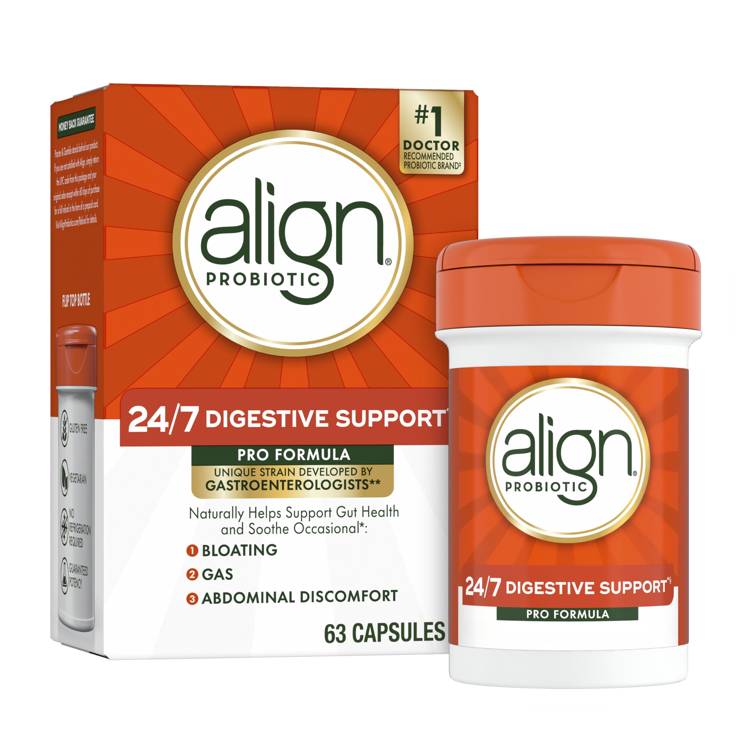 Align Probiotic, Pro Formula, Probiotics for Women and Men, Probiotics for Digestive Health, Men and Womens Probiotic Capsules Help Relieve Occasional Bloating & Gas*, 63 Capsules Align Au supplements