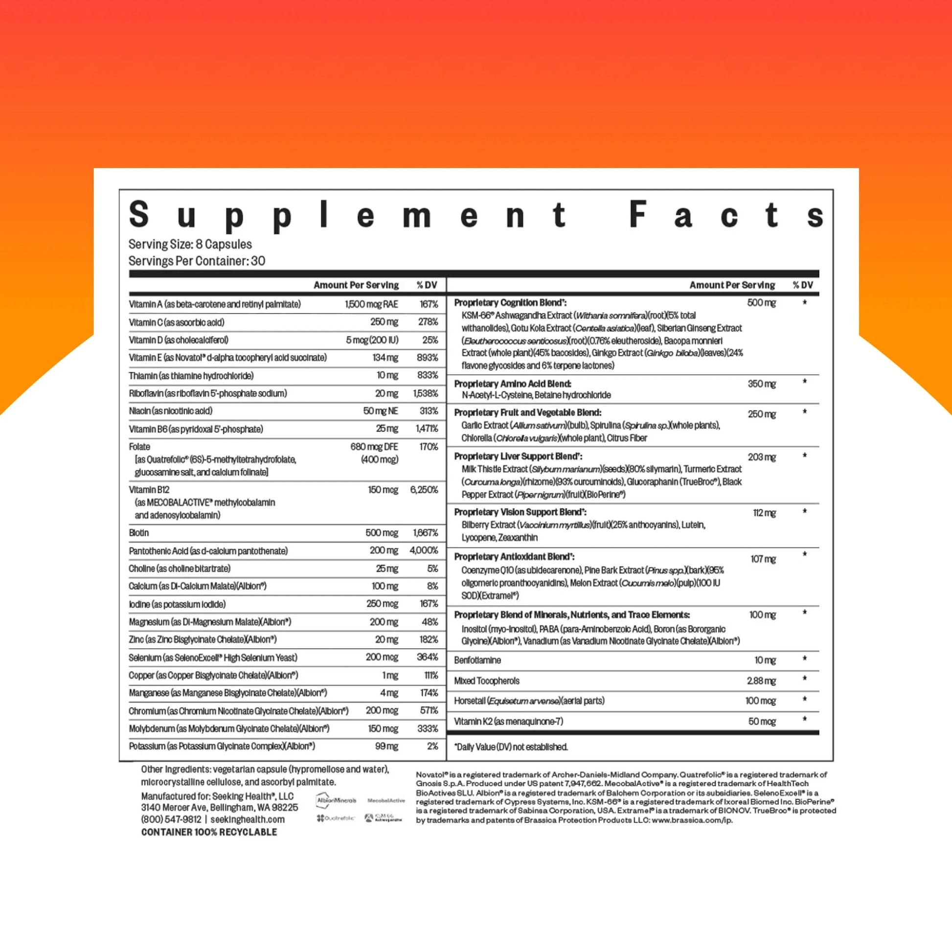 Seeking Health Optimal Multivitamin, Active B Vitamins and L-5-MTHF, Riboflavin, B6, Bioavailable Folate and B12, CoQ10 Seeking Health Au supplements