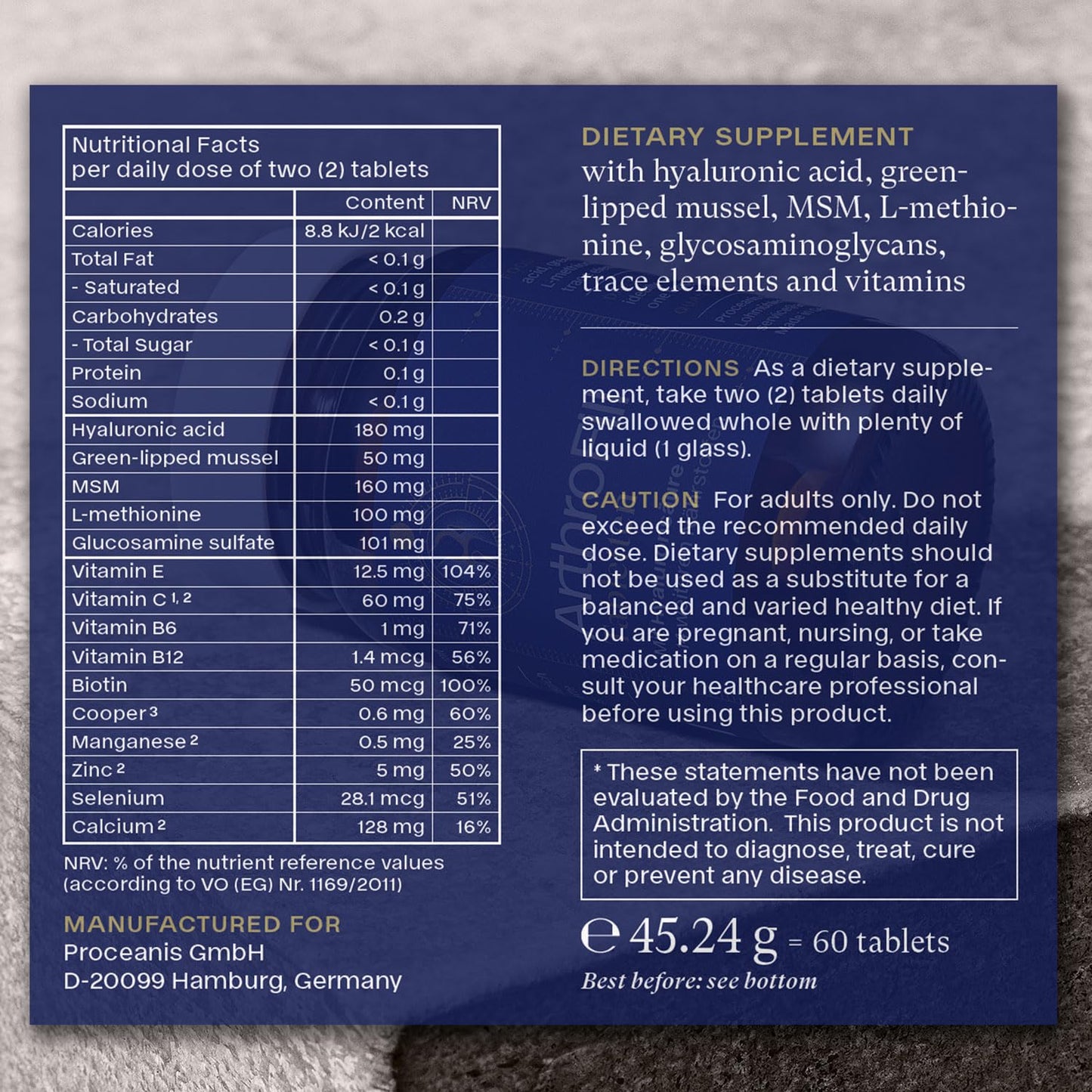 ArthroFill™ Tablets - Proven European Joint Relief - Vegan Hyaluronic Acid - Nutrient Complex - Support Active Movement Functions with 15 Vital Micronutrients - Made in Germany ArthroFillAu supplements