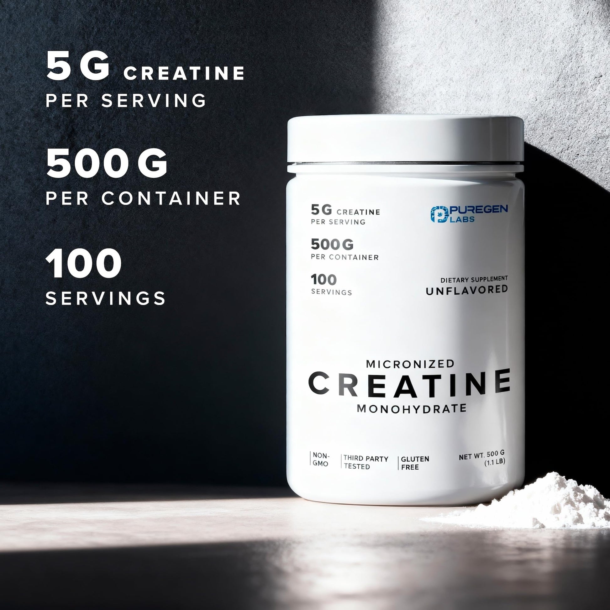 Puregen Labs Micronized Creatine Monohydrate Powder 500g – Pure, Unflavored, No Additives | 5000mg Per Serv (5g) - 100 Servings | Third Party Tested for Quality P Puregen Labs Au supplements