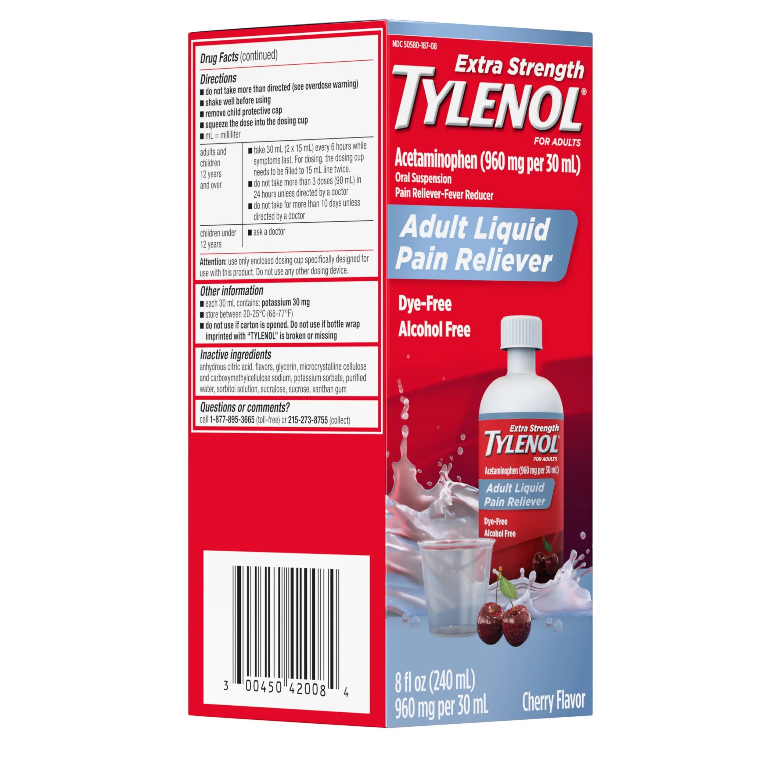 Tylenol Adult Liquid Pain Reliever and Fever Reducer, Extra Strength Liquid Acetaminophen for Fast Pain Relief for Headaches & Other Minor Pain, Cherry Flavor, Dye & Alcohol Free, 8 fl. oz Tylenol Au supplements