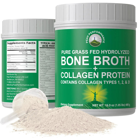 Peak Performance Hydrolyzed Bone Broth and Collagen Unflavored Protein Peptides Powder Contains All Collagen Types: 1, 2, and 3. Pure Pasture, Raised Grass Fed, Paleo Friendly, Gluten + Dairy Free Peak PerformanceAU supplements