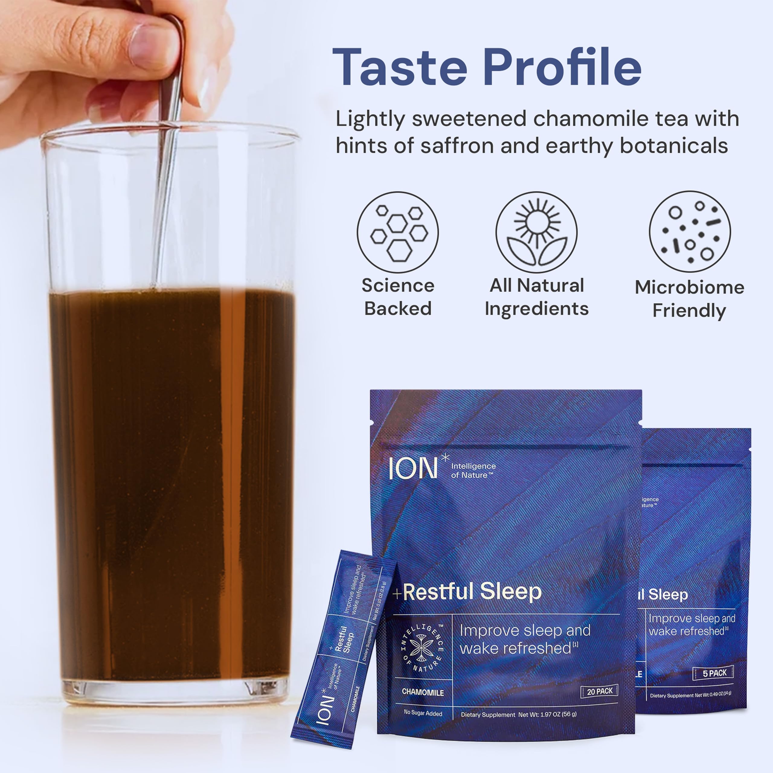 ION* Intelligence of Nature Restful Sleep - Ashwagandha Calm Sleep Aid Powder Drink Mix for Restful Night with Magnesium and L Theanine for Women and Men - 5 Packets ION* Intelligence of Nature Au supplements