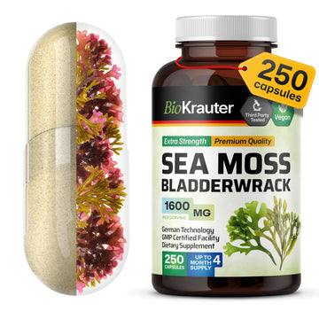 BIO KRAUTER® 2-in-1 Sea Moss for Thyroid Support - Vegan Bladderwrack & Sea Moss Capsules for Women & Men - Natural Сhondrus Сrispus Seaweed Supplement 1600 mg - 125 Days of Supply, Non-GMO BIO KRAUTER Au supplements