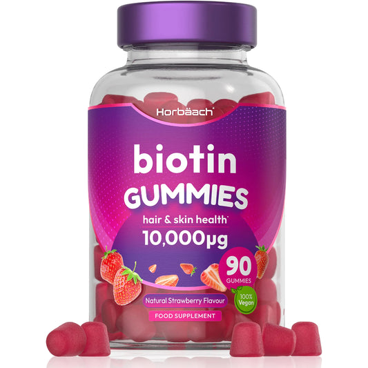 Biotin Gummies 10,000mcg | 90 Vegan Vitamins | Natural Strawberry Flavour HorbäachAU supplements