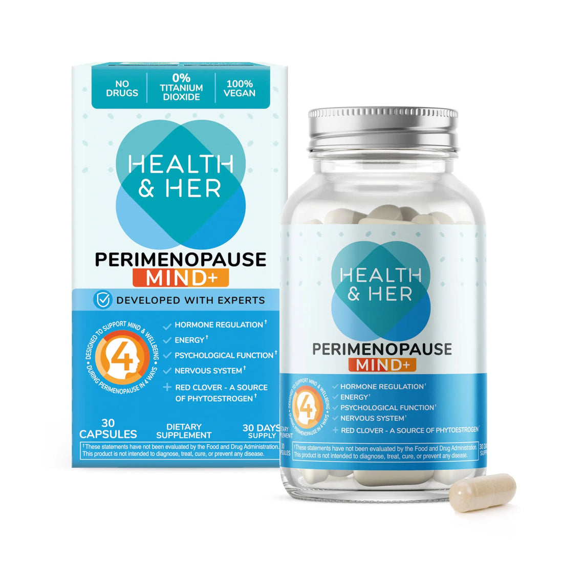 Health & Her Perimenopause Mind+ Cognitive Function Support, for Early Stage of Menopause, Mental Energy, Supplements for Women with Vitamins, Gluten-Free, Non-GMO, Vegan (30 ct - 1 Month) Health and Her uk supplements