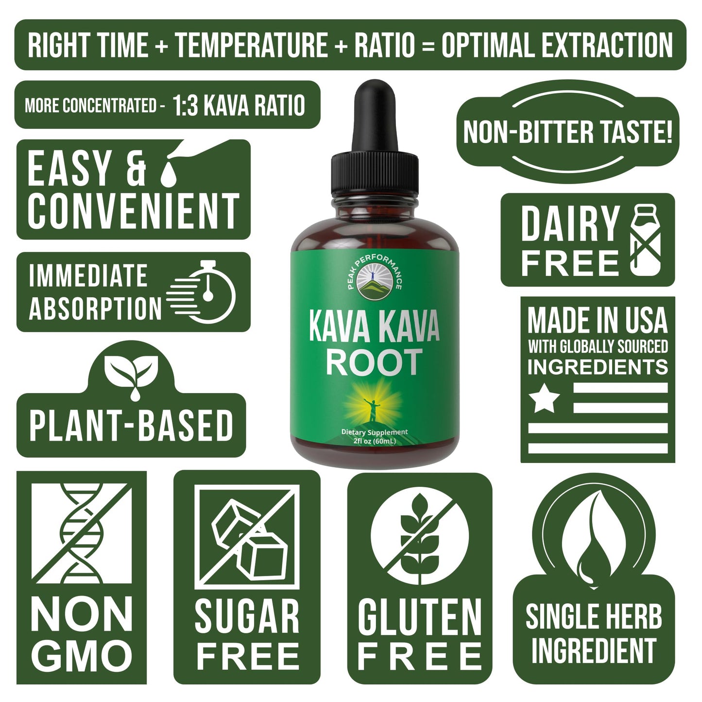 Peak Performance Kava Kava Root Extract Calming Liquid Drops More Concentrated - 1:3 Extraction Ratio. Vegan Supplement Aid for Relaxation, Natural Sleep. Sugar Free Gluten Free USA Tested Tincture Peak PerformanceAu supplements