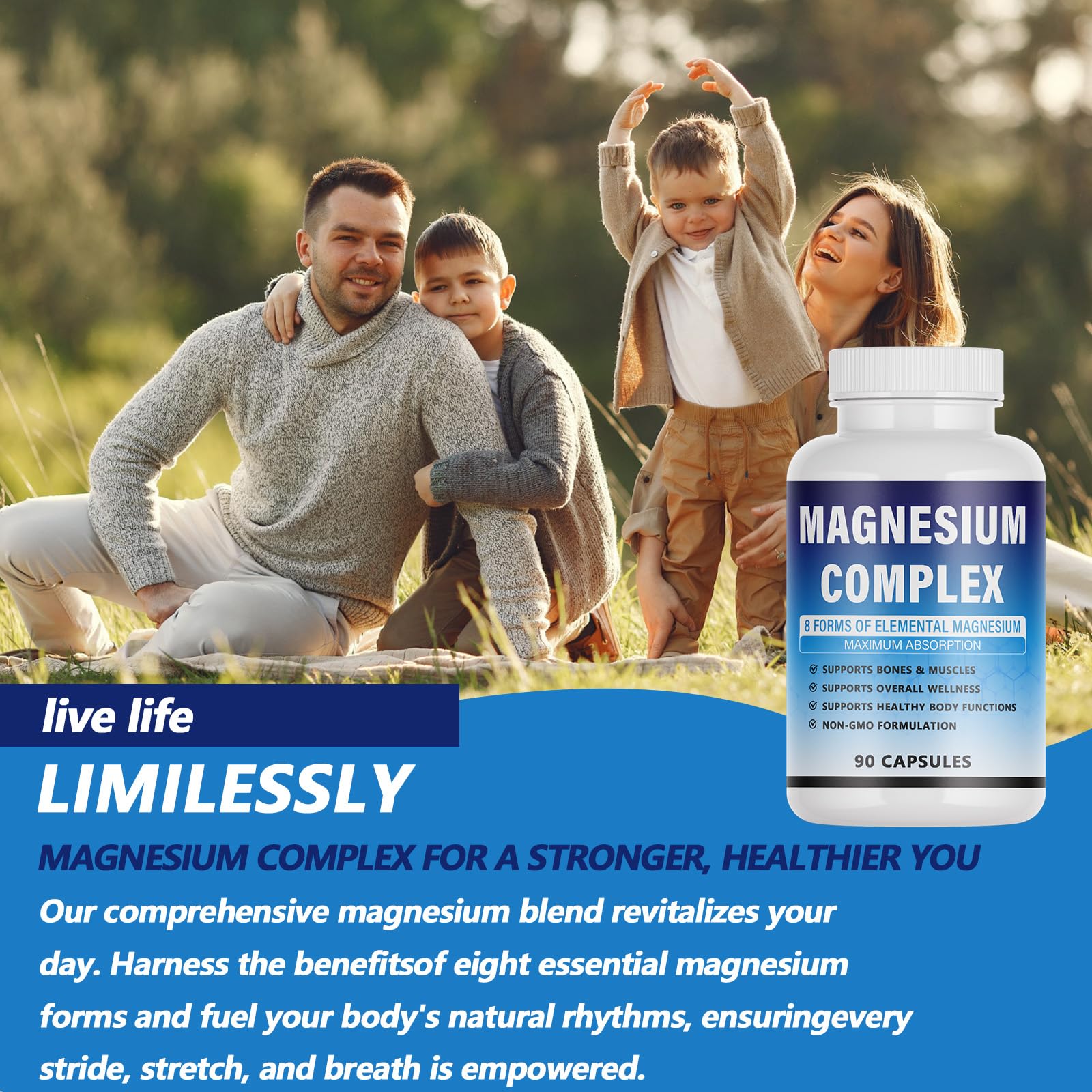 Magnesium Complex Supplement - 8 Elemental Magnesium 1000mg - Glycinate, Citrate, Malate, Taurate Chelated | Easy Absorption, Energy Support | Vegan Non-GMO, 90 Capsules (1pc) KFUKFU Au supplements