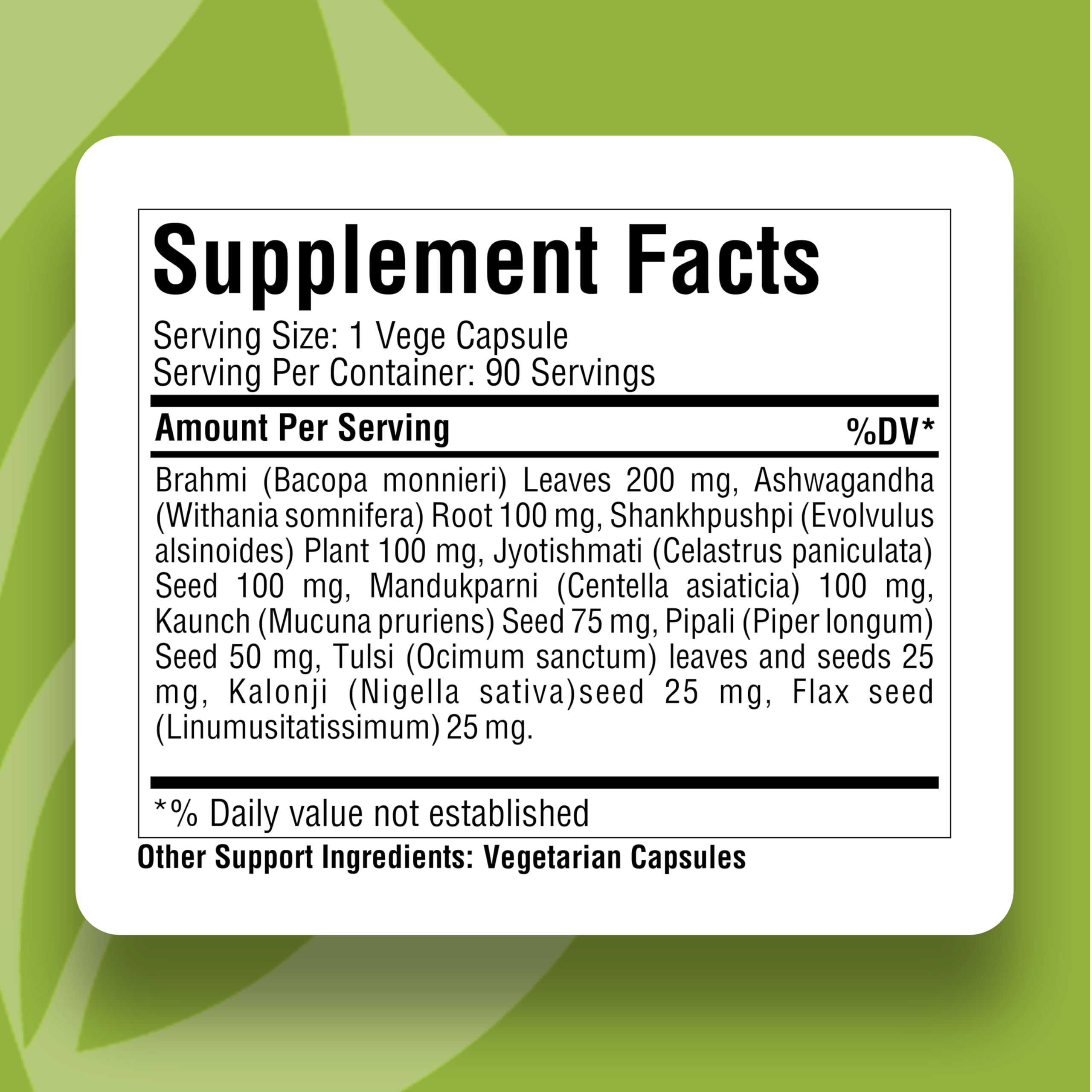Herbsforever Omega Mind - Support Brain Function, Cognitive, Memory, Mental Clearity |Consentration,with Bacopa, Ashwagandha, Mucuna 10 Ayurvedic Herb Extracts|90 Veg Capsules|800 mg Herbsforever Au supplements