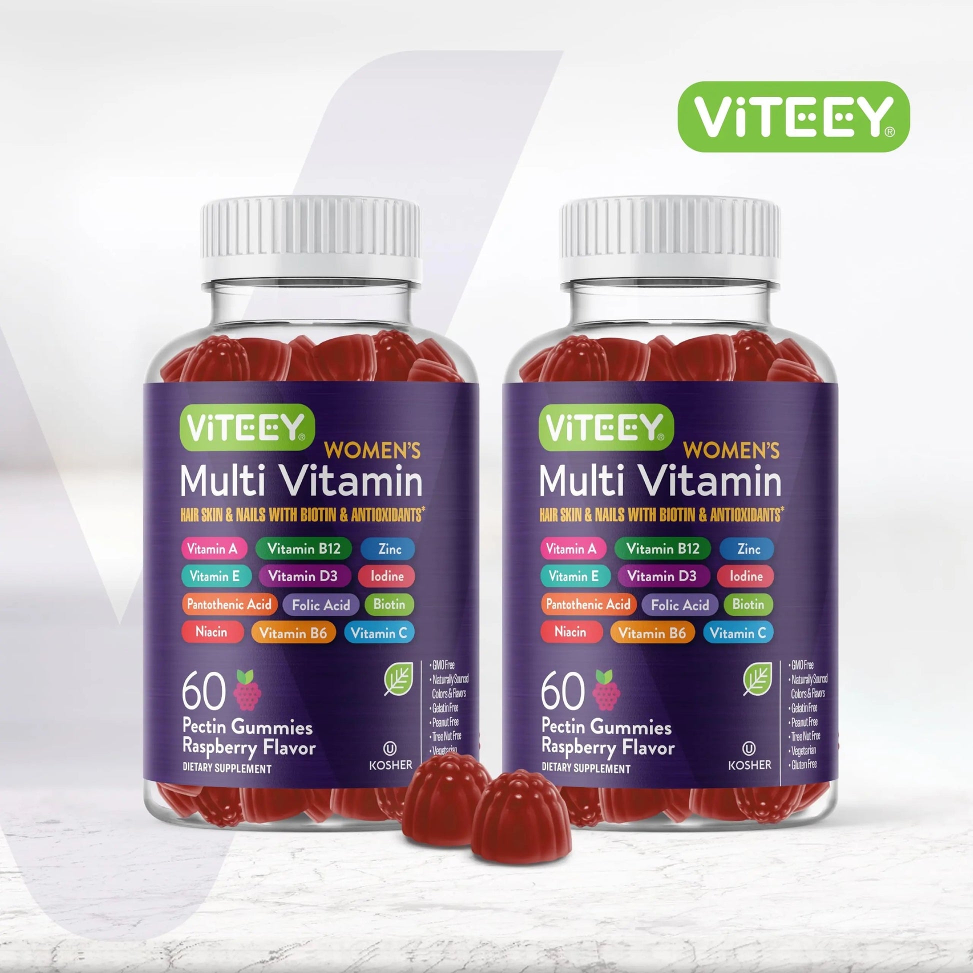 Viteey Womens Multivitamin Gummies - Immune Support - 12 in 1 Essential Vitamins & Minerals - Vitamin A, C, D3, E, B6, B12, Folic Acid, Biotin, Calcium Viteey Au supplements
