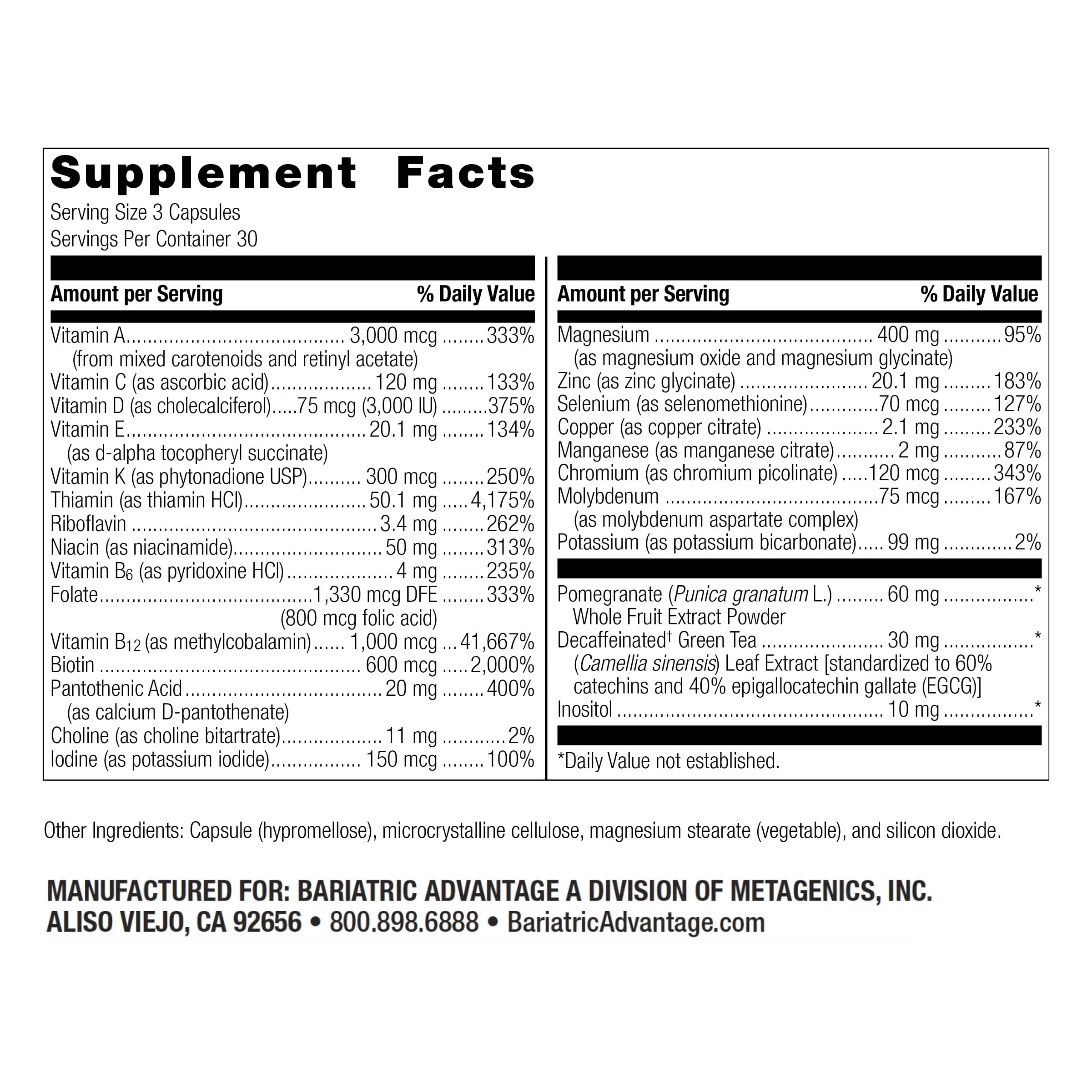 Bariatric Advantage Ultra Multi Without Iron, High Potency Daily Multivitamin for Bariatric Surgery Patients Bariatric Advantage Au supplements
