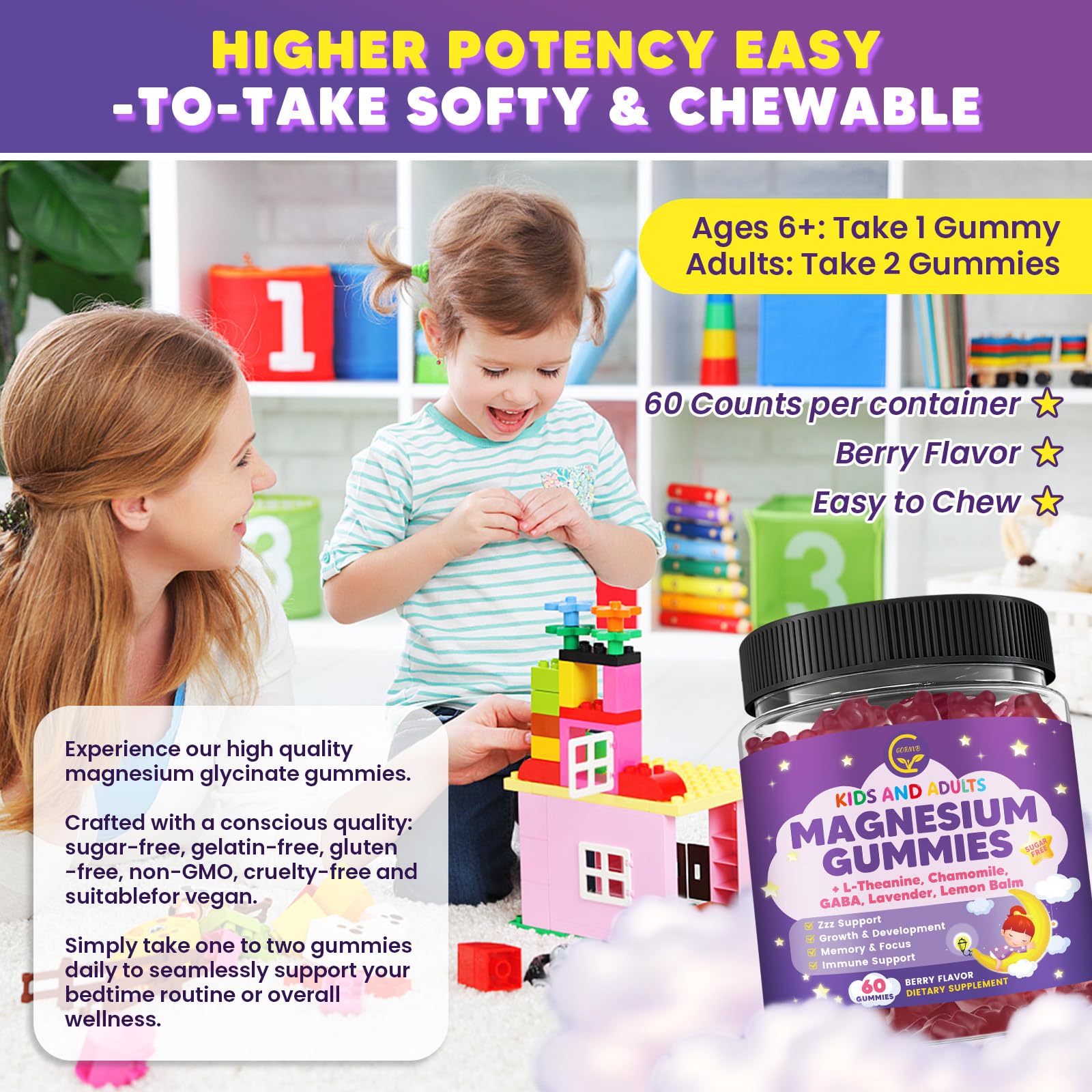 Magnesium Glycinate Gummies 400/200mg for Kids & Adults, NO Melatonin Sleep Aid Magnesium Supplement Gummies with Chamomile, Lavender, L-Theanine & GABA, B6, D3 & K2 for Bone, Relax, Immune Support GORNVB Au supplements