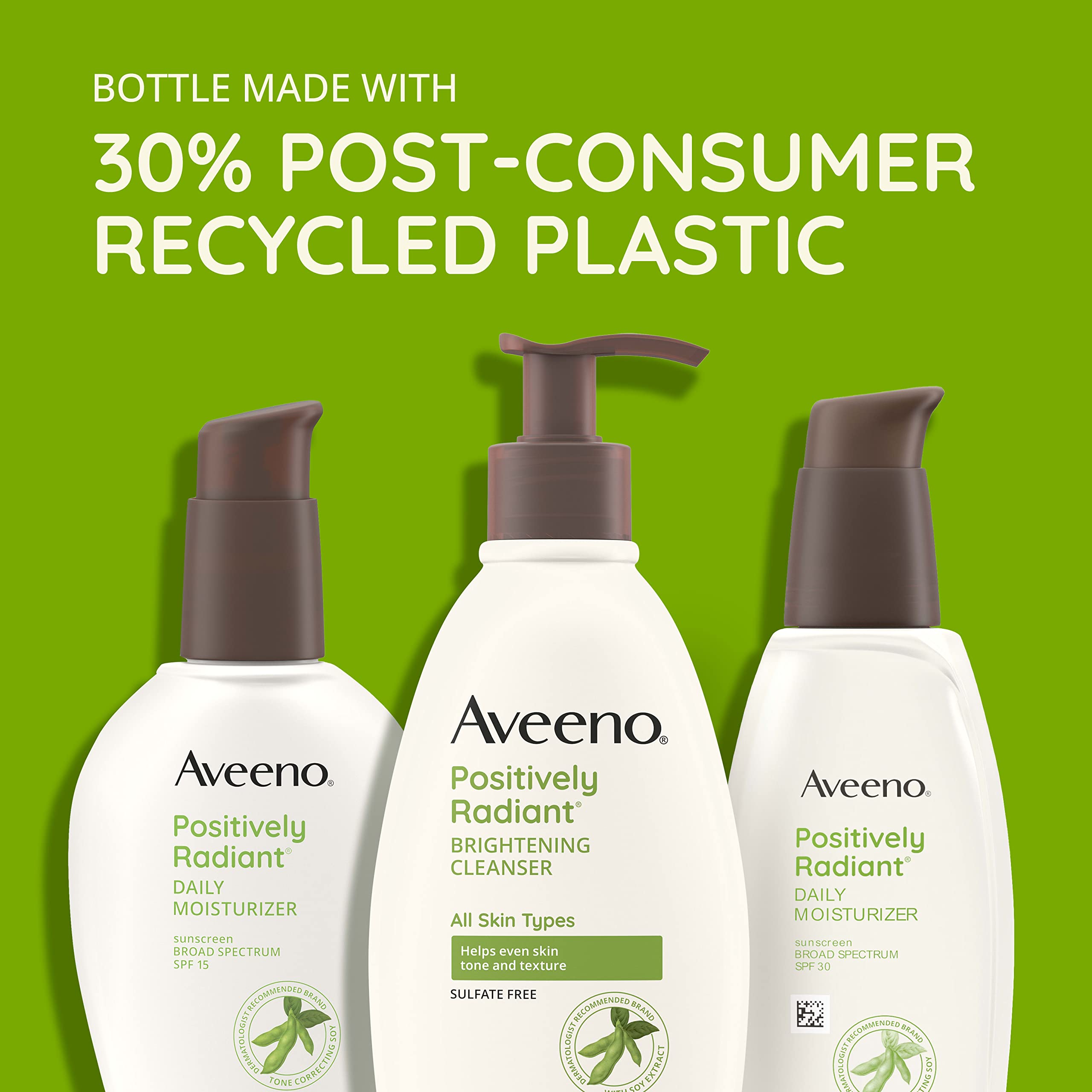 Aveeno Positively Radiant Face Moisturizer with SPF 30 Sunscreen, Hydrating Facial Moisturizer with Soy Extract to Visibly Improve Skin Tone and Texture