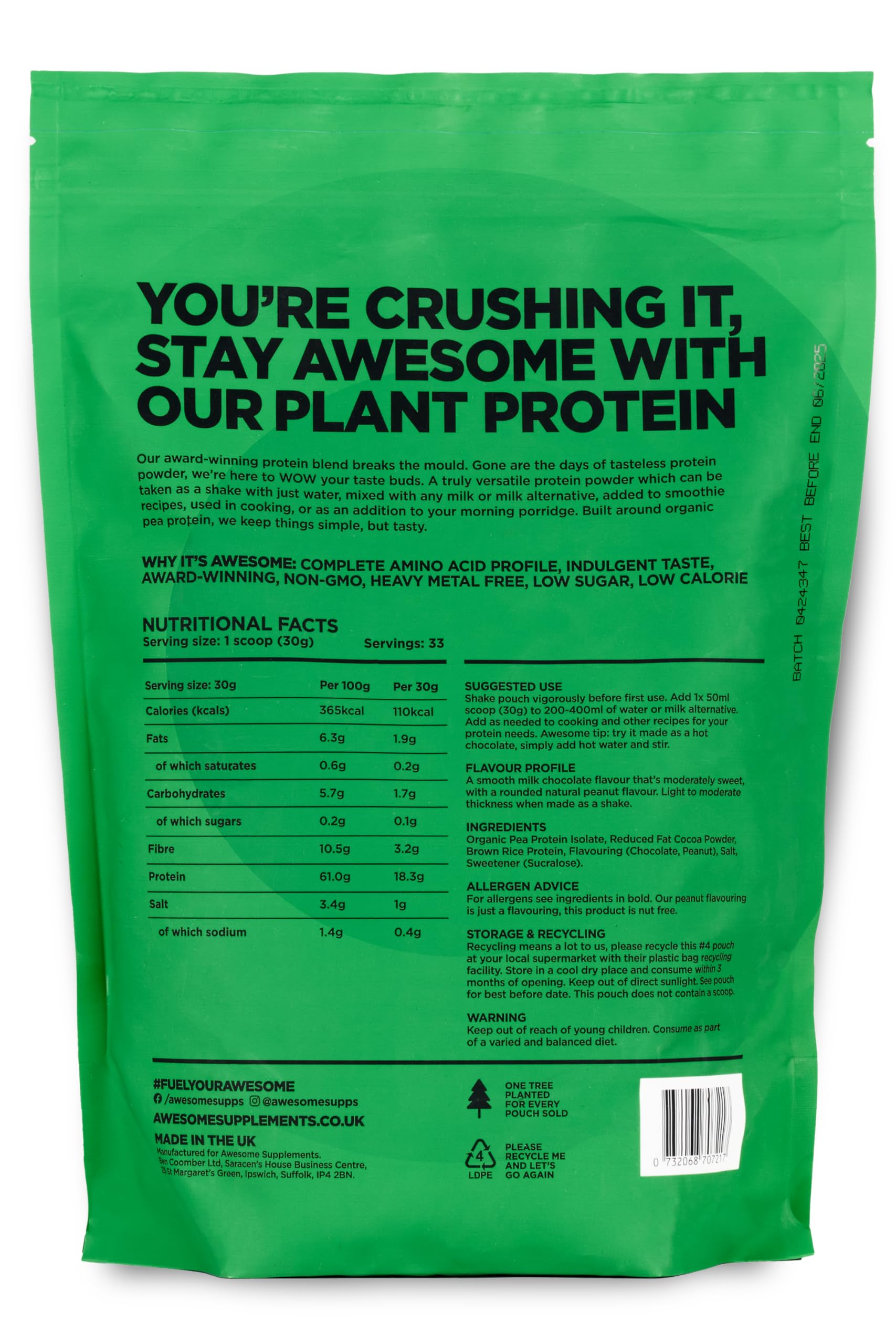 Chocolate Nut Awesome Protein Powder by Ben Coomber | 1kg Vegan Organic Flavoured Protein Ben Coomber Au supplements