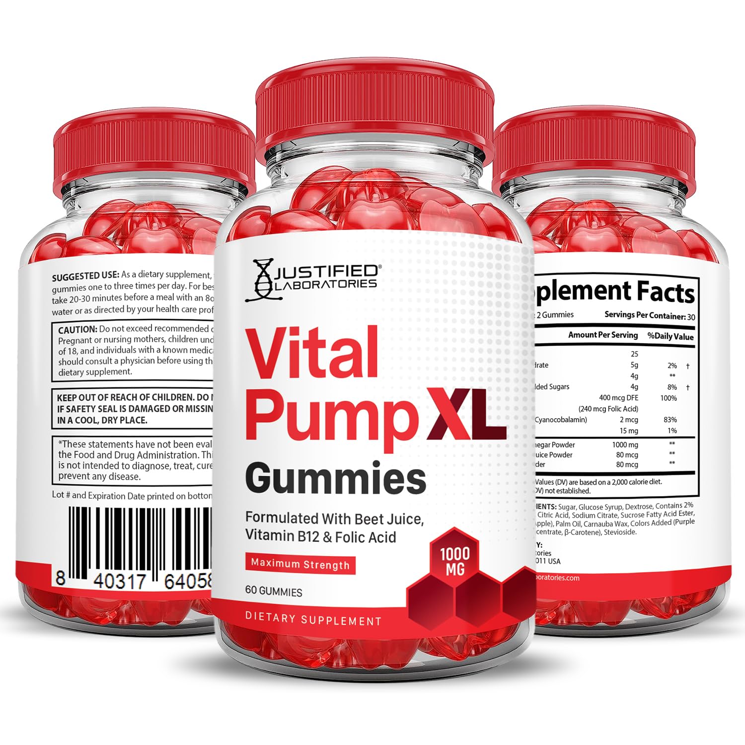 Justified Laboratories Vital Pump XL Performance Gummies 1000MG Advanced Formula Vital PumpXL Formulated with Beet Juice ACV Pomegranate Beet Powder B12 Vegan Non GMO 60 Gummys Justified Laboratories Au supplements