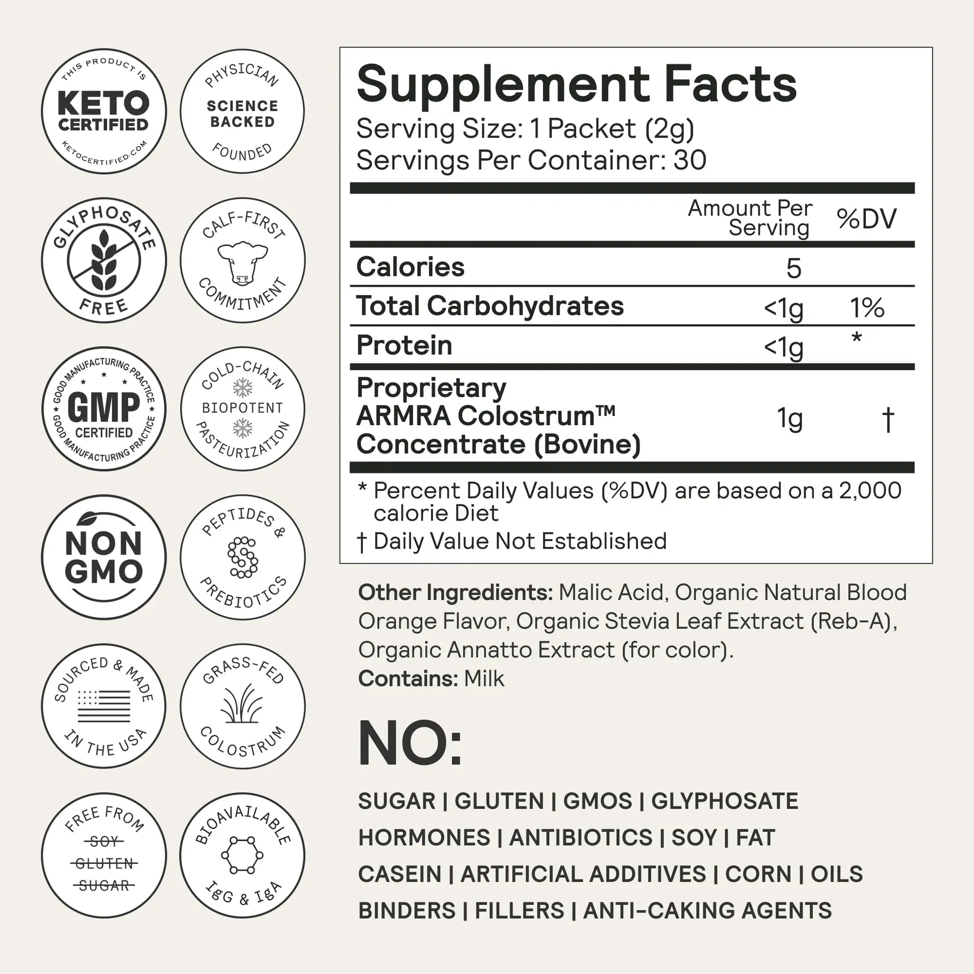 ARMRA Colostrum™ Premium Powder, Grass Fed, Gut Health Bloating Immunity Skin & Hair, Contains 400+ Bioactive Nutrients, Potent Bioavailable, Keto, Gluten & Fat Free (Blood Orange 30｜Blood Orange 60) ARMRA Au supplements
