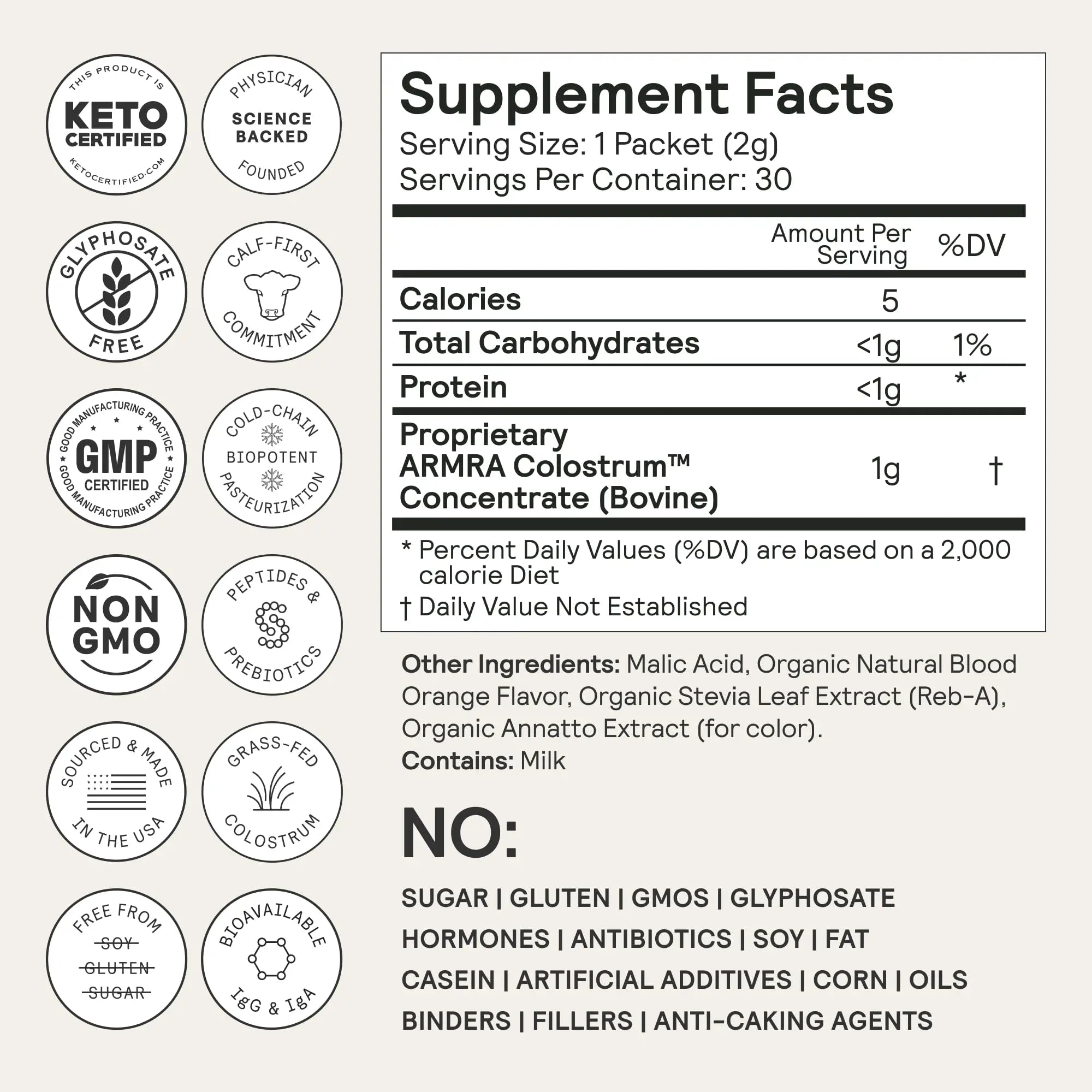 ARMRA Colostrum™ Premium Powder, Grass Fed, Gut Health Bloating Immunity Skin & Hair, Contains 400+ Bioactive Nutrients, Potent Bioavailable, Keto, Gluten & Fat Free (Blood Orange 30｜Blood Orange 60) ARMRA Au supplements
