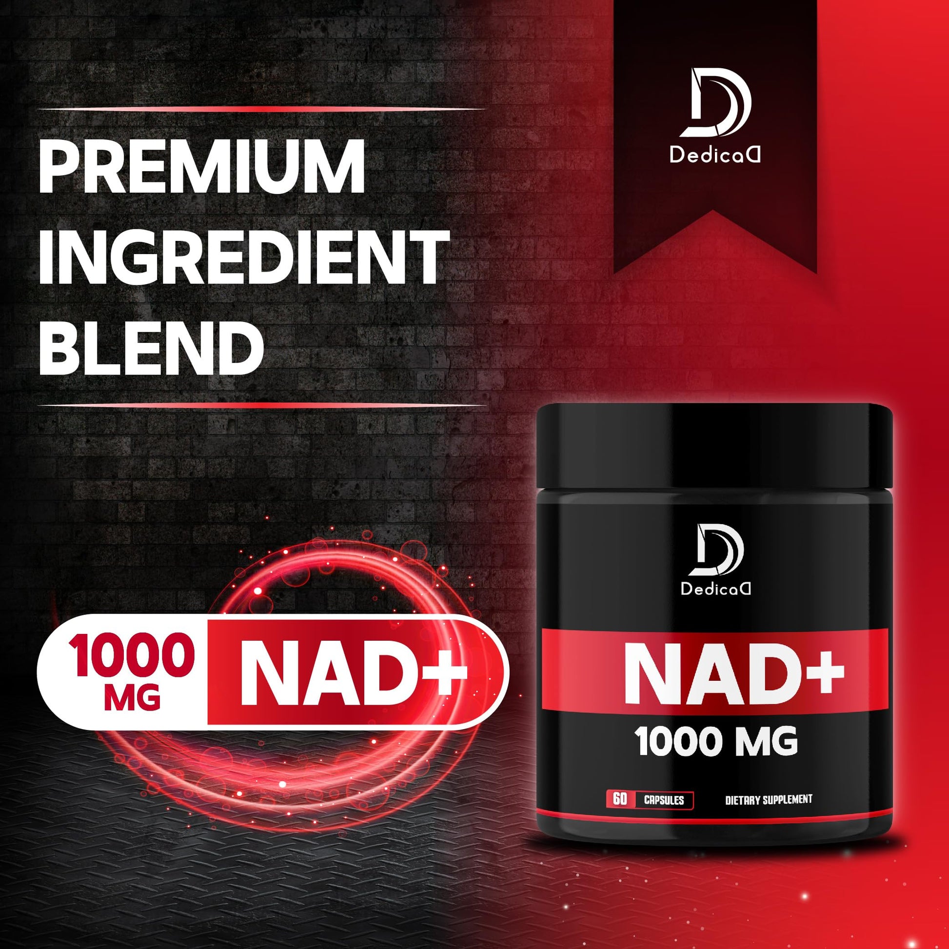 DEDICAD NAD Supplement 1000 mg - Pure NAD Supplement - Energy and DNA Repair, Aging Defense, Brain Function - 60 Capsules DEDICAD Au supplements