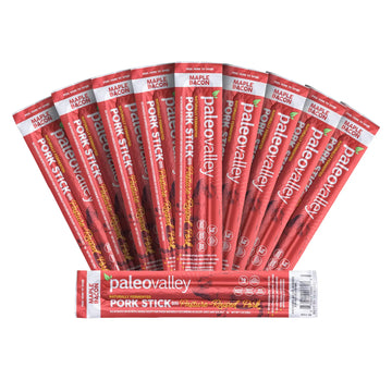 Paleovalley Pasture-Raised Pork Sticks - Maple Bacon Flavor Meat Sticks Individually Wrapped, 28g - 10 Sticks - Gluten-Free Protein Snack Paleovalley Au supplements