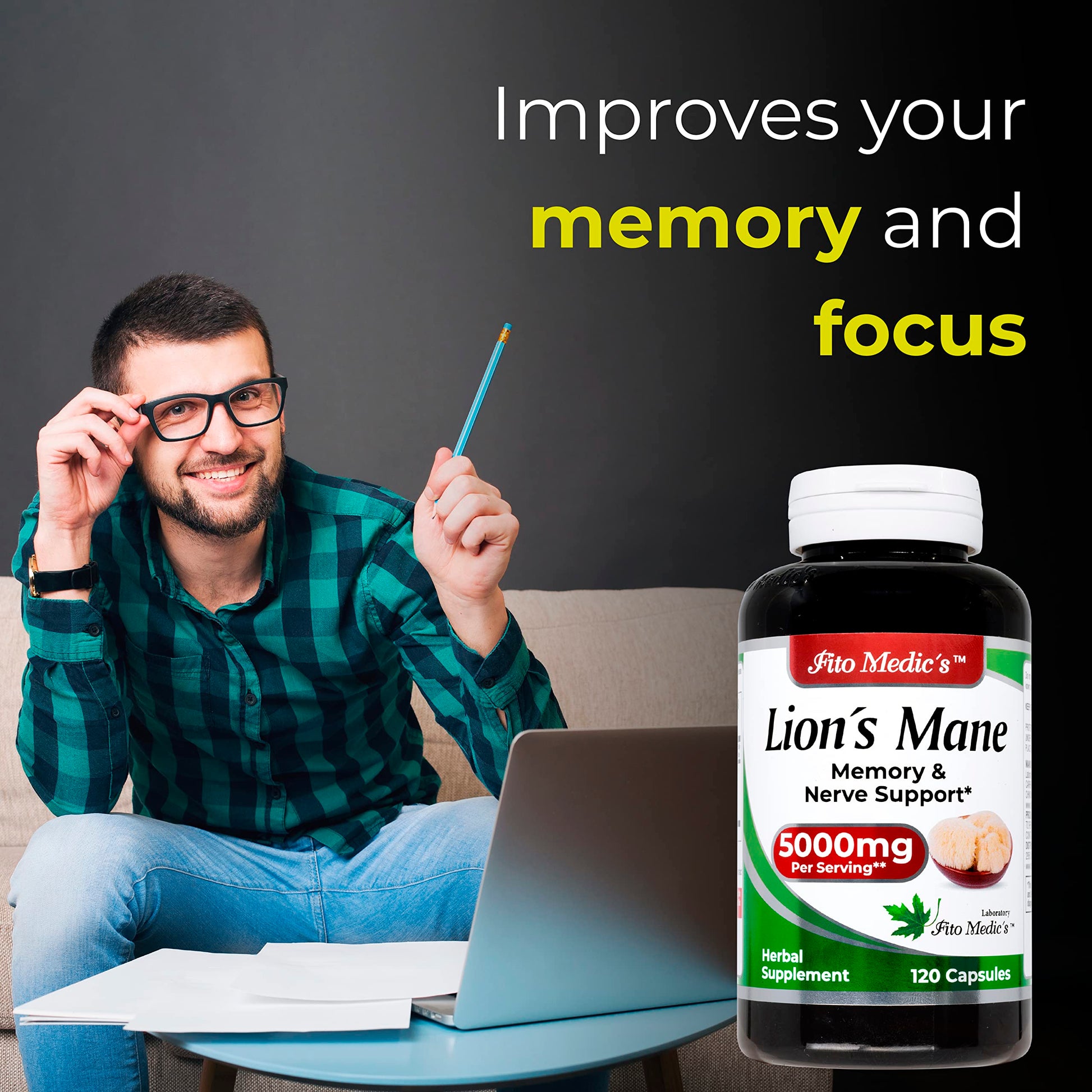 Lab | Lions Mane | 5000 mg per Serving | 120 Capsules | lions mane supplement | lions mane FITO MEDIC'S Au supplements