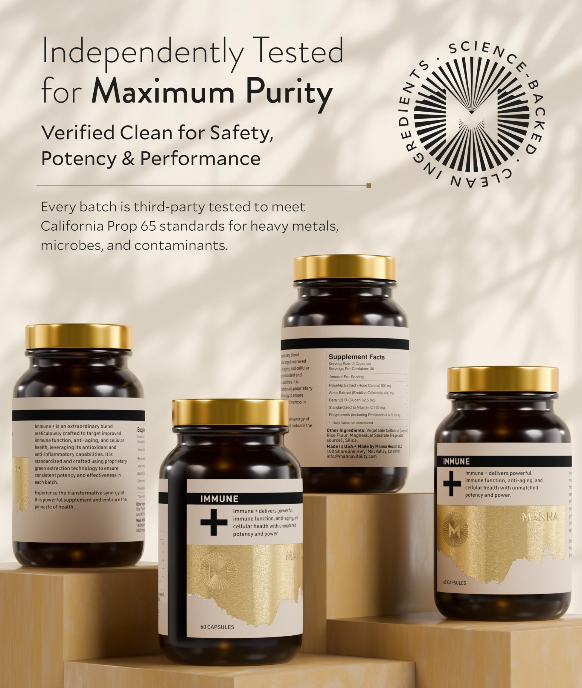 Manna Immune+ Capsules | 500mg Amla Extract & 500mg Rosehip Extract | Vitamin C Supplement for Immune Boost, Antioxidants, Heart Health, Digestion & Immune System Support | For Daily Use | 60 Count M Manna Au supplements
