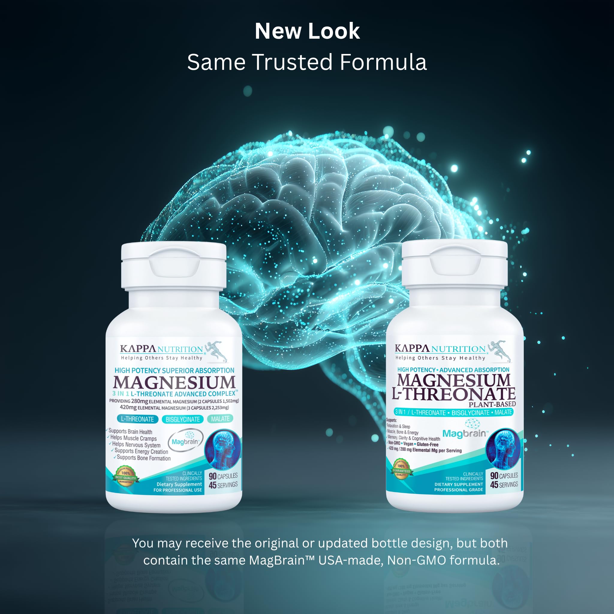 Kappa Nutrition Powered by Magbrain™ Magnesium L-Threonate Plant-Based, 90 Vegan Capsules, 420mg Elemental Magnesium (3 Capsules) from 2,253mg, Brain, Sleep & Muscle Support. KAPPA NUTRITION Au supplements
