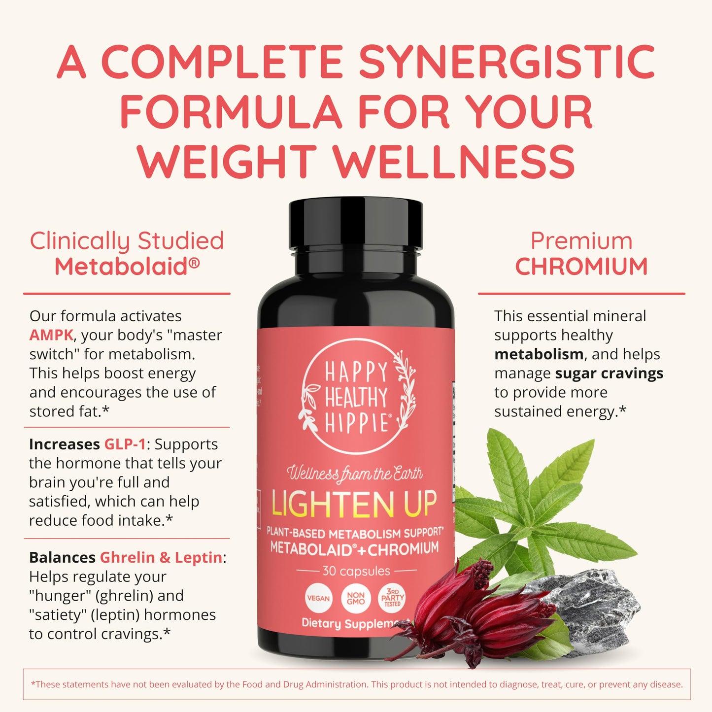 Happy Healthy Hippie GLP-1 Supplement (Metabolaid™ + Chromium) + Appetite Suppressant for Women | Metabolism Booster (AMPK) for Weight | Belly Fat Burner | Hunger & Cravings Control - 30 Vegan Caps Happy Healthy HippieAu supplements