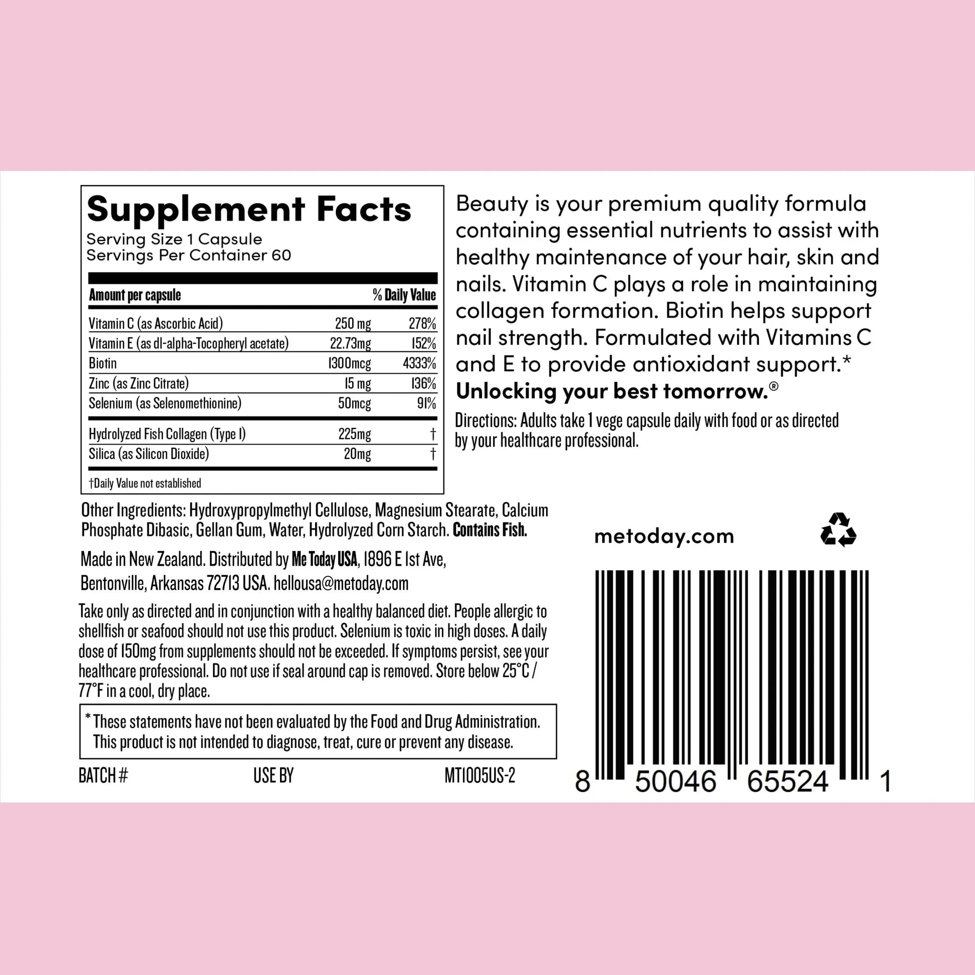 me today Beauty Supplement Hair, Skin and Nails, Vitamins for Women and Men – with Biotin, Collagen, Vitamin C me today Au supplements