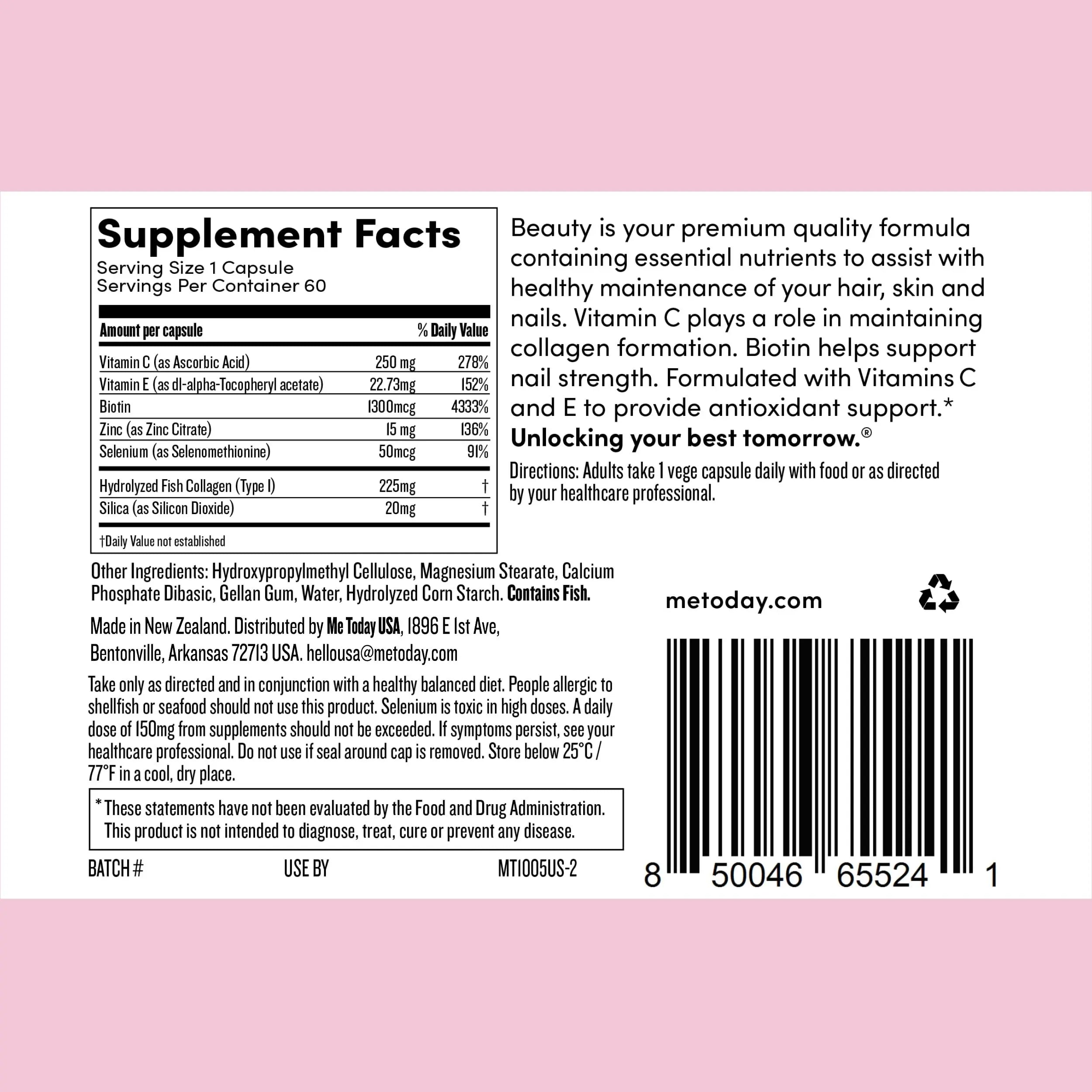 me today Beauty Supplement Hair, Skin and Nails, Vitamins for Women and Men – with Biotin, Collagen, Vitamin C me today Au supplements