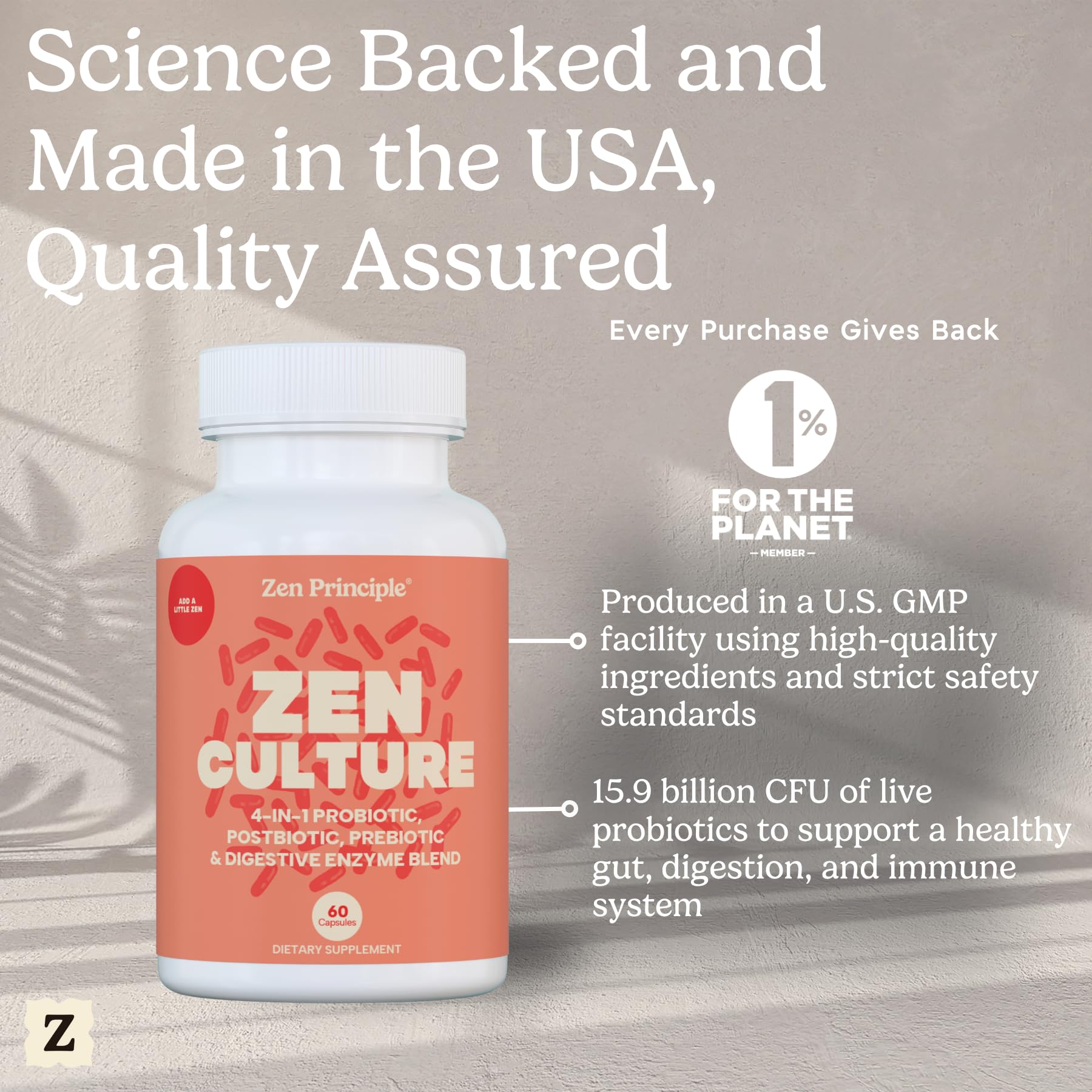 Zen Principle Zenculture™ – 4-in-1 Synbiotic Supplement (Probiotic + Prebiotic + Postbiotic + Digestive Enzymes) with CoreBiome®. Anti Bloating, Immune & Brain-Gut Health. 120 Capsules Zen Principle Au supplements