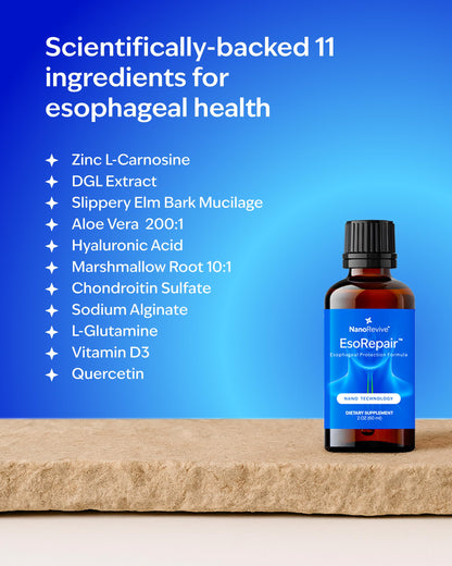EsoRepair Nano Esophageal & Stomach Health Supplements for Men & Women - Digestive Comfort - Slippery Elm Bark, Zinc L-Carnosine NANOREVIVEUS supplements