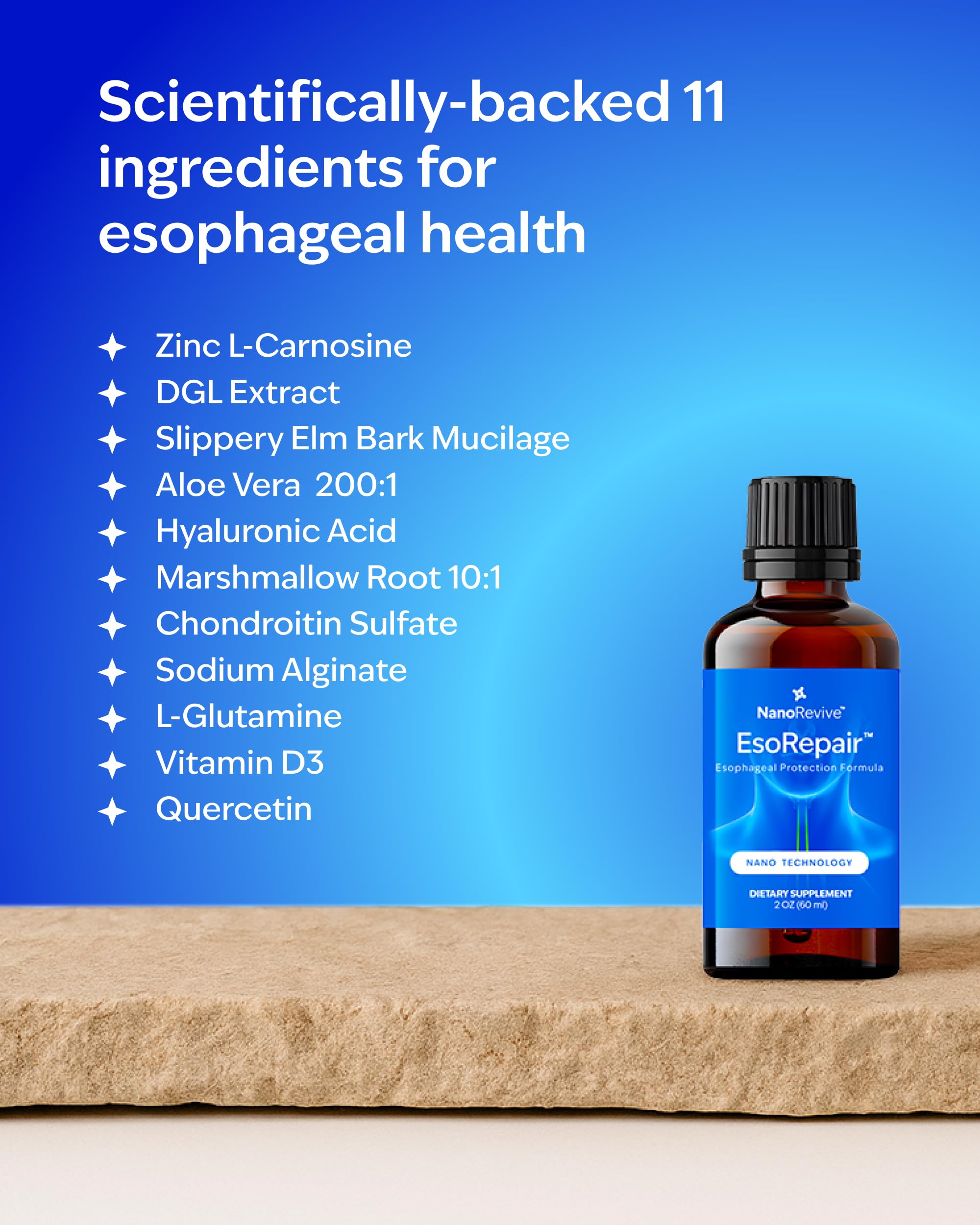 EsoRepair Nano Esophageal & Stomach Health Supplements for Men & Women - Digestive Comfort - Slippery Elm Bark, Zinc L-Carnosine & Aloe Vera Extract - Non-GMO & Dairy Free NANOREVIVE Au supplements