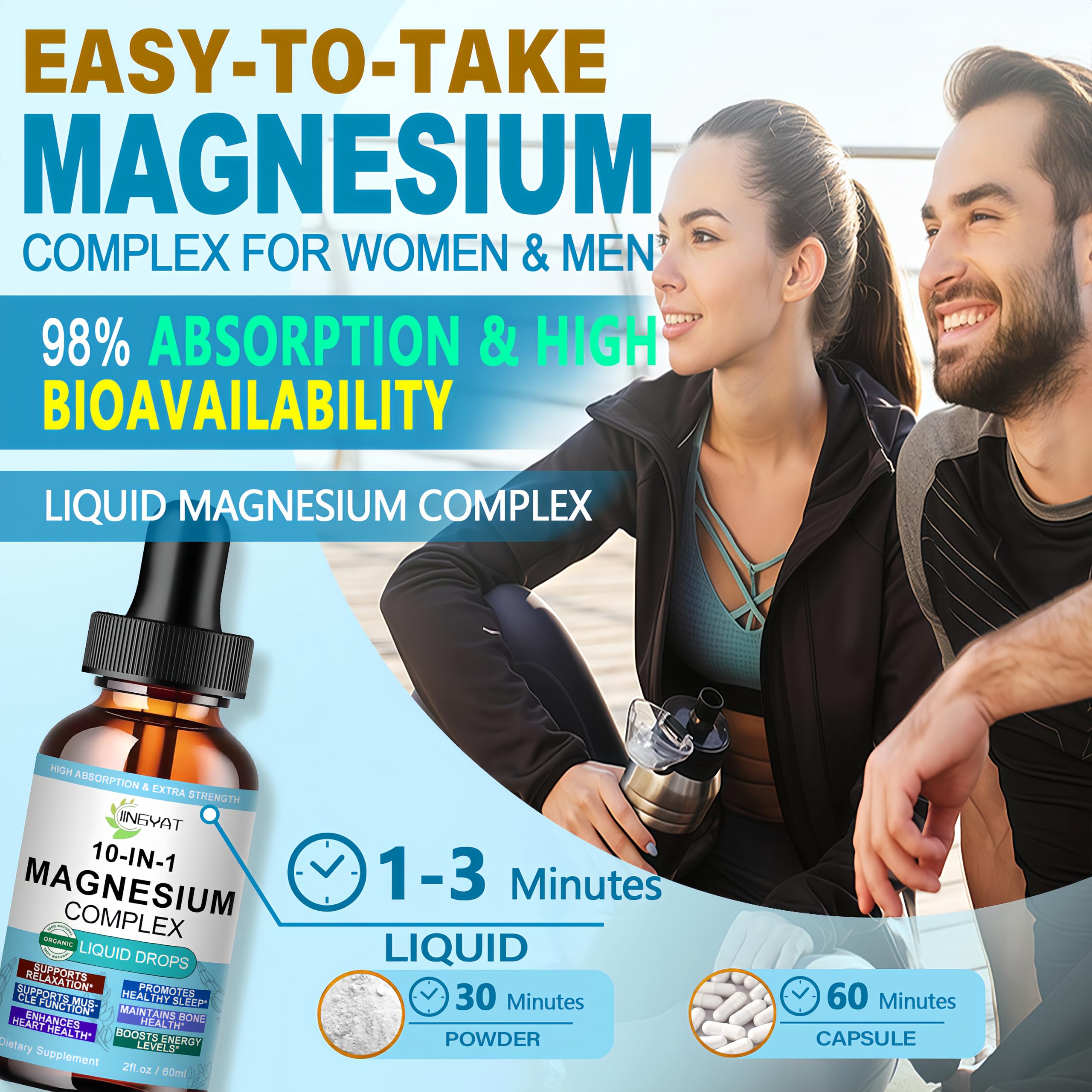 High Absorption Magnesium Complex Drops | 10-in-1 Liquid Magnesium Complex for Women & Men with Glycinate,Citrate,Taurate | for Stress Relief,Sleep,Heart Health | Vegan,Non-GMO,Fast-Acting Formula JINGYAT Au supplements