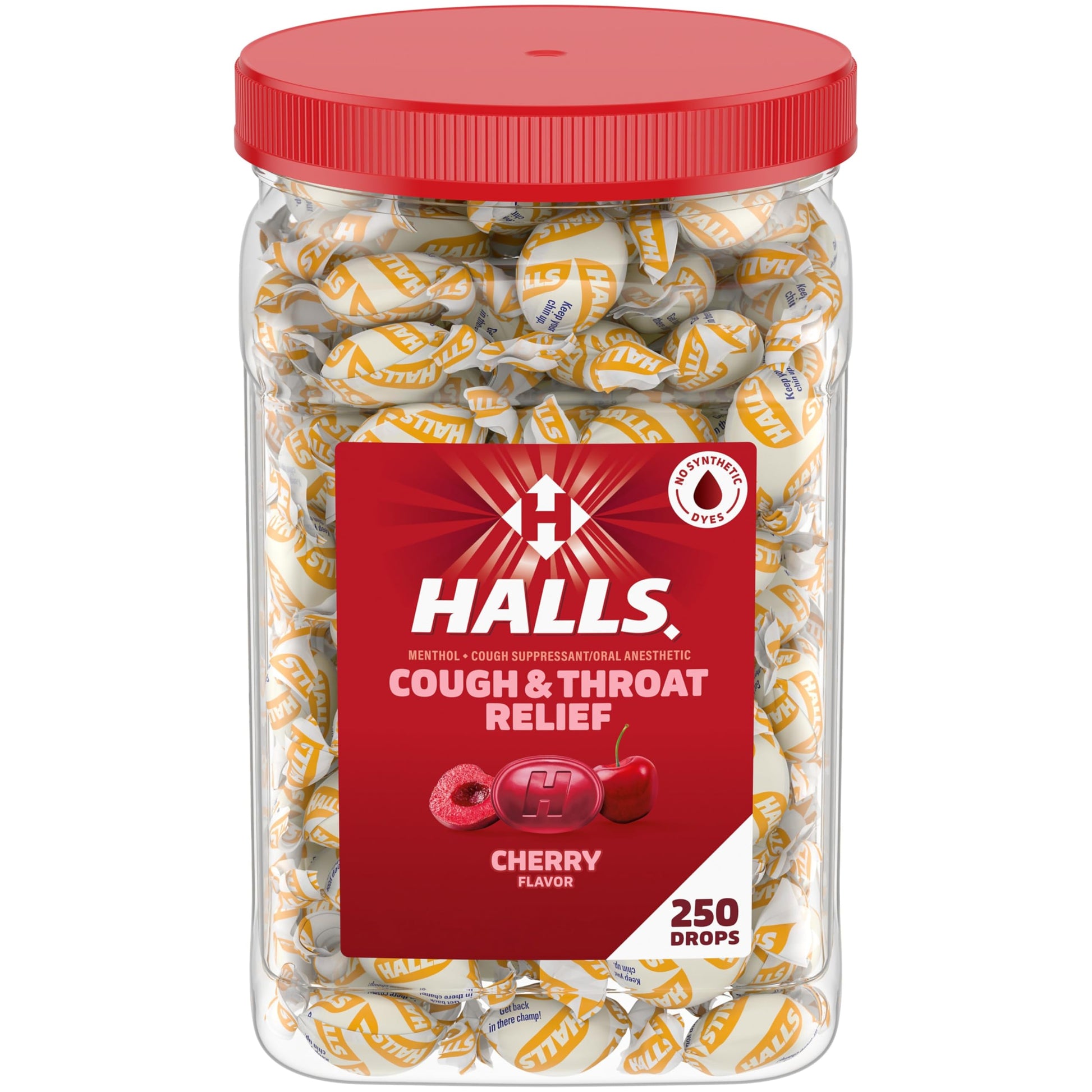 Halls Cough and Throat Relief Cherry Cough Drops, Bulk Pack, 250 Drops HALLS buy supplements Au