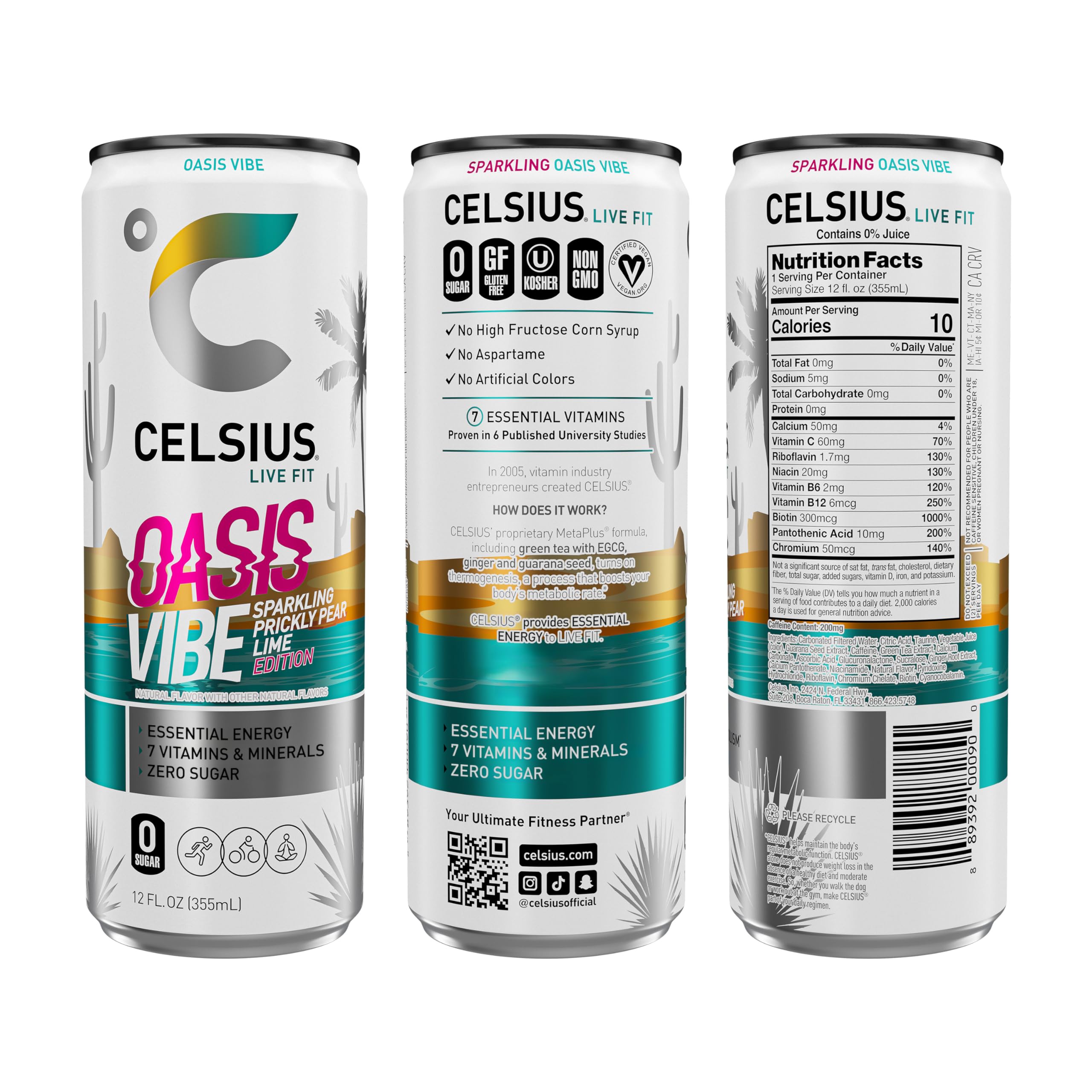 CELSIUS Sparkling Oasis Vibe, Functional Essential Energy Drink, 12 Fl Oz (Pack of 12) CELSIUS Au supplements
