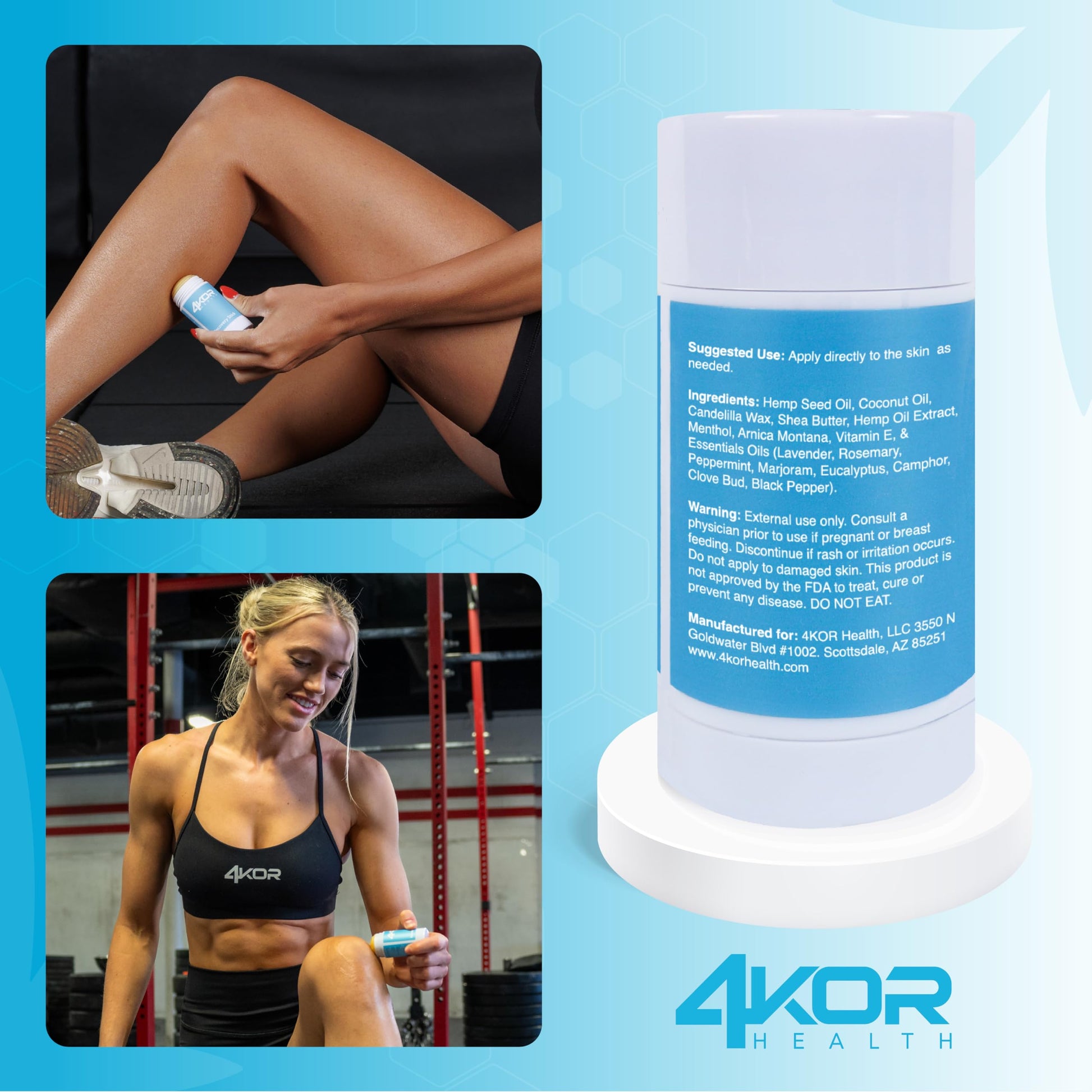 4KOR Hemp Infused Balm Stick – Topical Skin Balm with Cooling & Warming Sensation | Portable, Non-Greasy Twist-Up | 1 oz 4KOR Fitness Au supplements