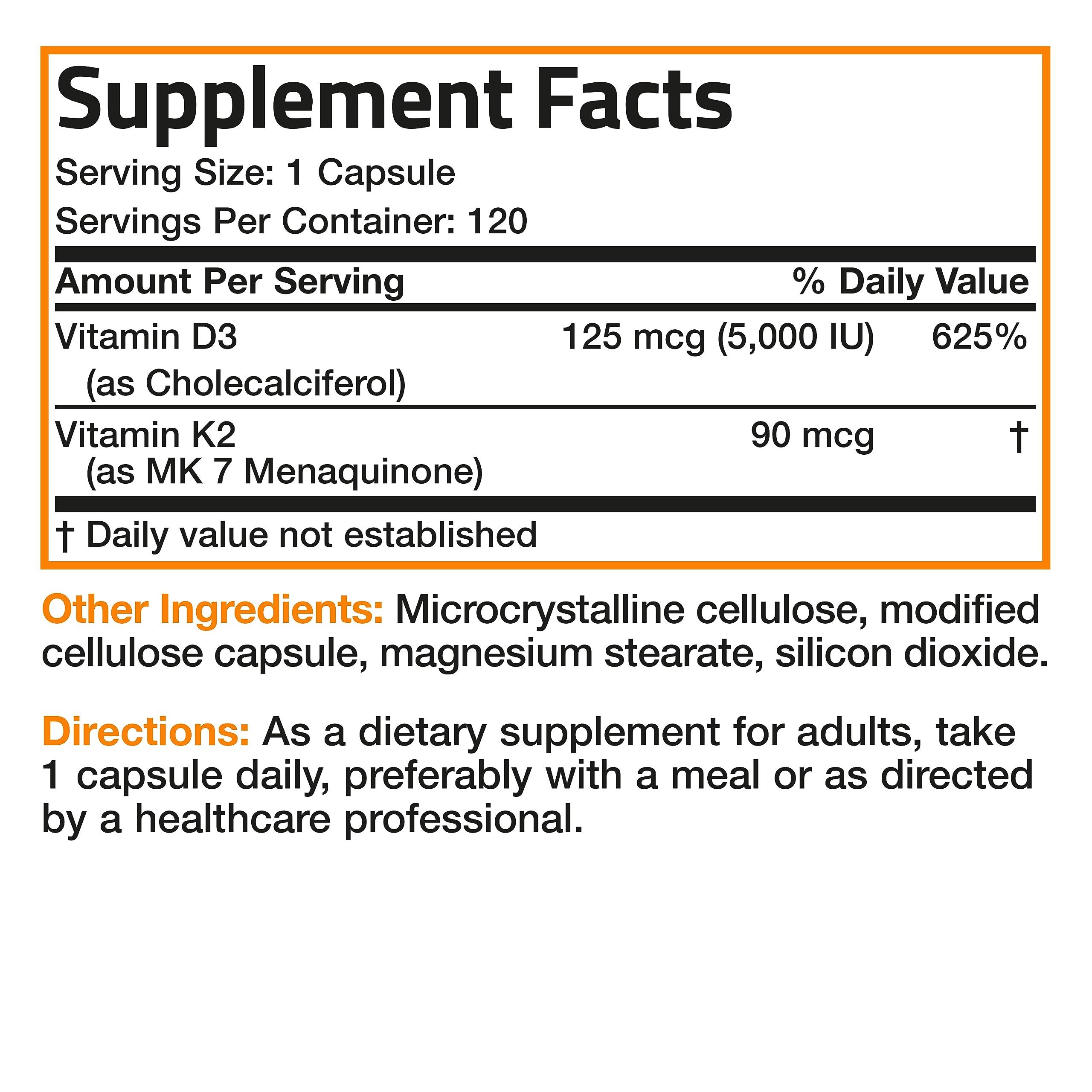 Bronson Vitamin K2 (MK7) with D3 Supplement Non-GMO Formula 5000 IU Vitamin Bronson Au supplements