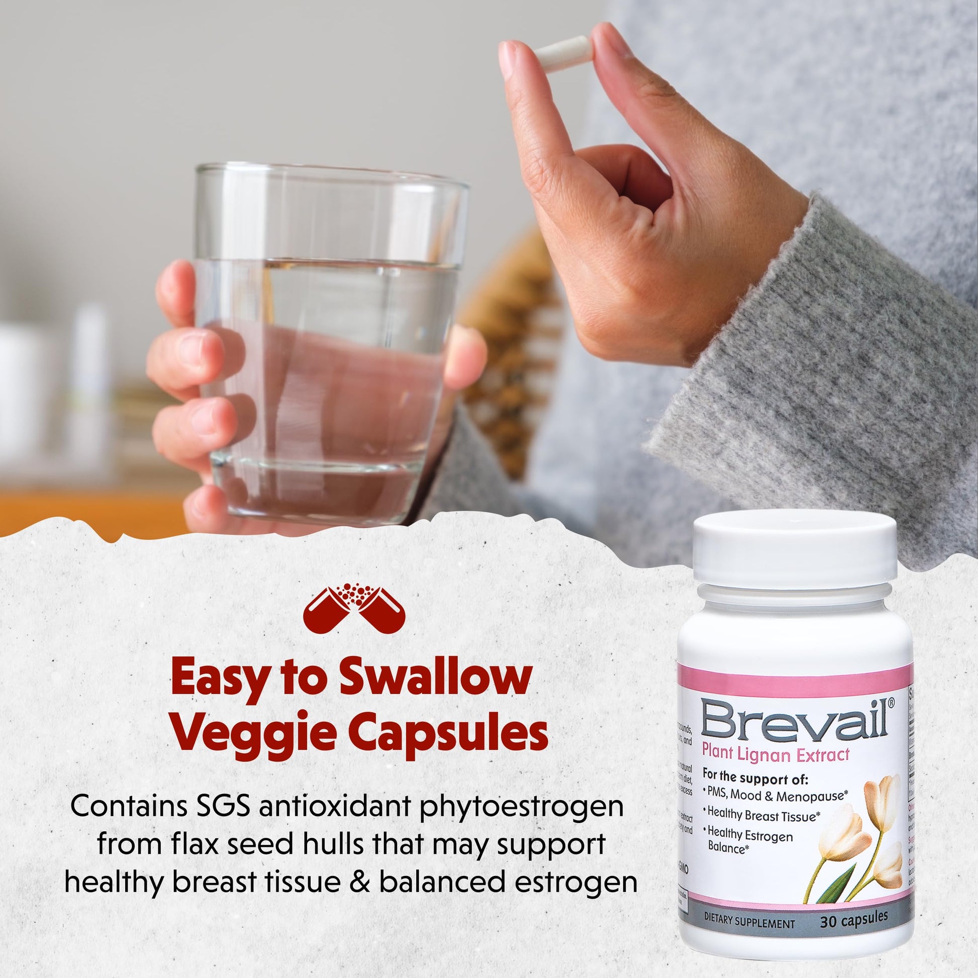 Brevail Plant Lignan Extract Capsules, Proactive Breast Health Supplement with 50 mg SDG Lignans from Flax Seed Hulls for Healthy Estrogen Balance and PMS Mood Support Pills, 30 Count Barlean's Au supplements