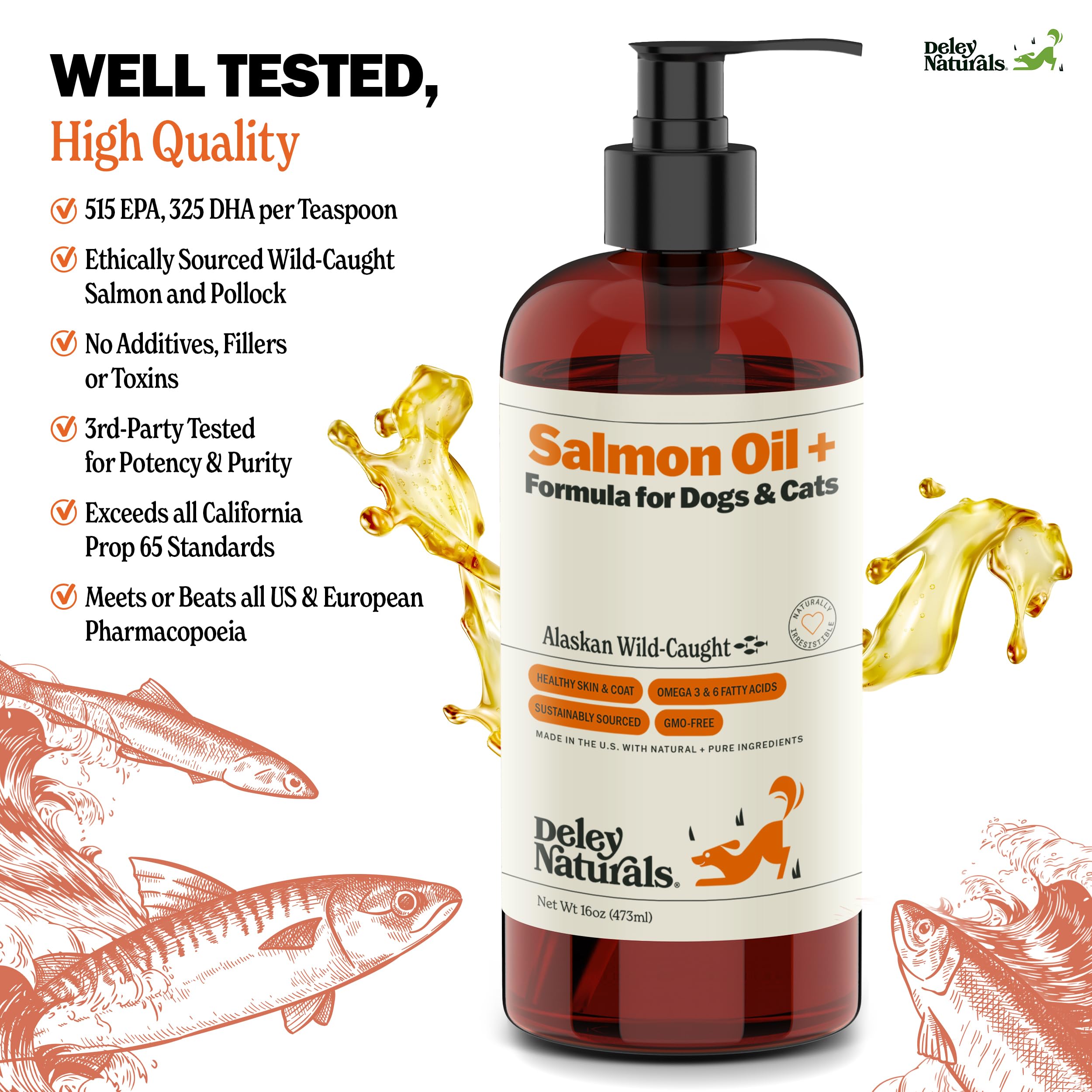Deley Naturals Wild Alaskan Salmon Oil for Dogs & Cats - New and Improved Salmon Oil Plus Formula - Fish Oil for Dogs with Omega 3, DHA and EPA - Omega 3 for Healthy Skin and Coat - 16oz Made in USA Deley Naturals Au supplements