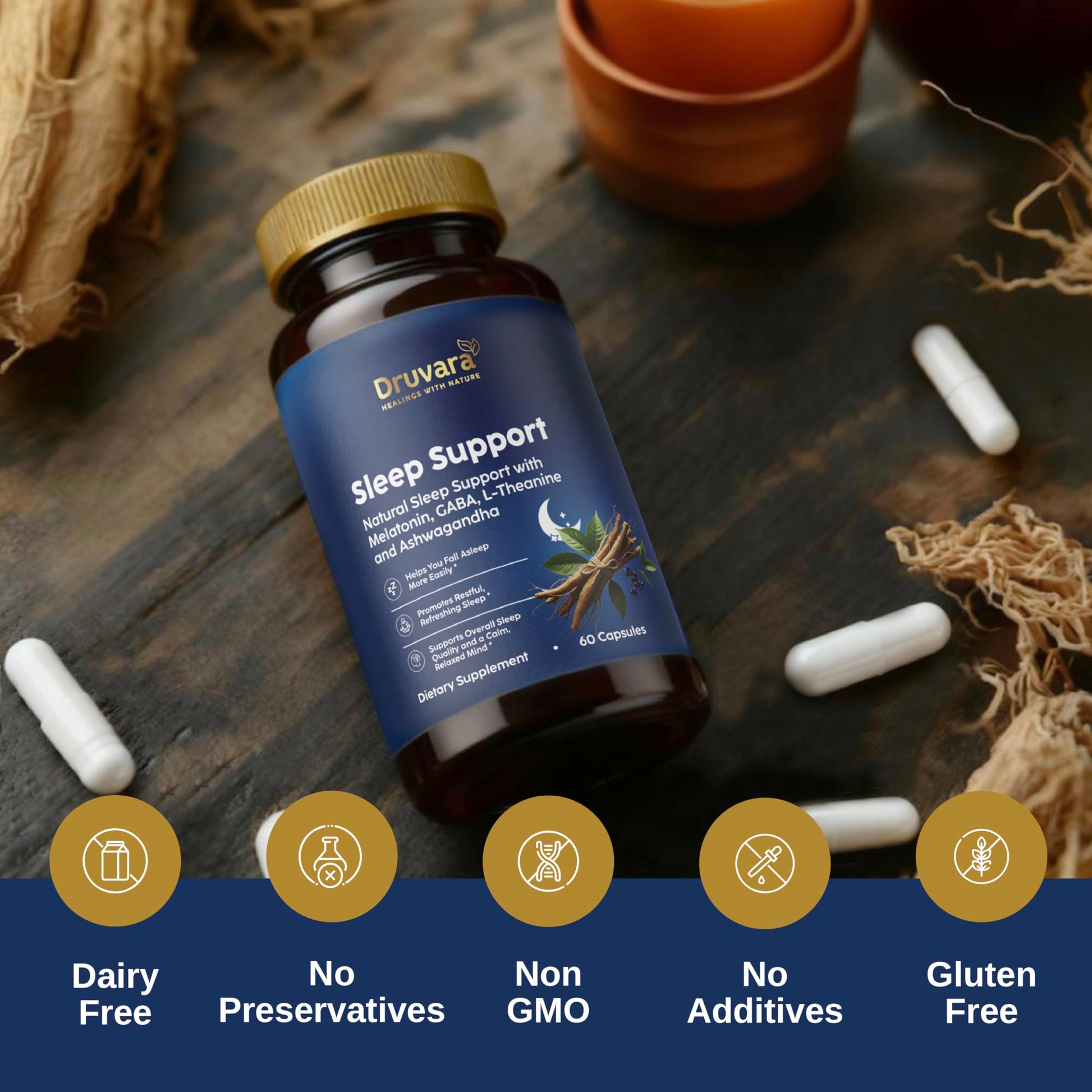 Druvara Natural Sleep Aid for Adults with Melatonin, GABA, L-Theanine & Ashwagandha, Natural Sleep Supplement for Deep, Restful Sleep - 60 Capsules Druvara Au supplements
